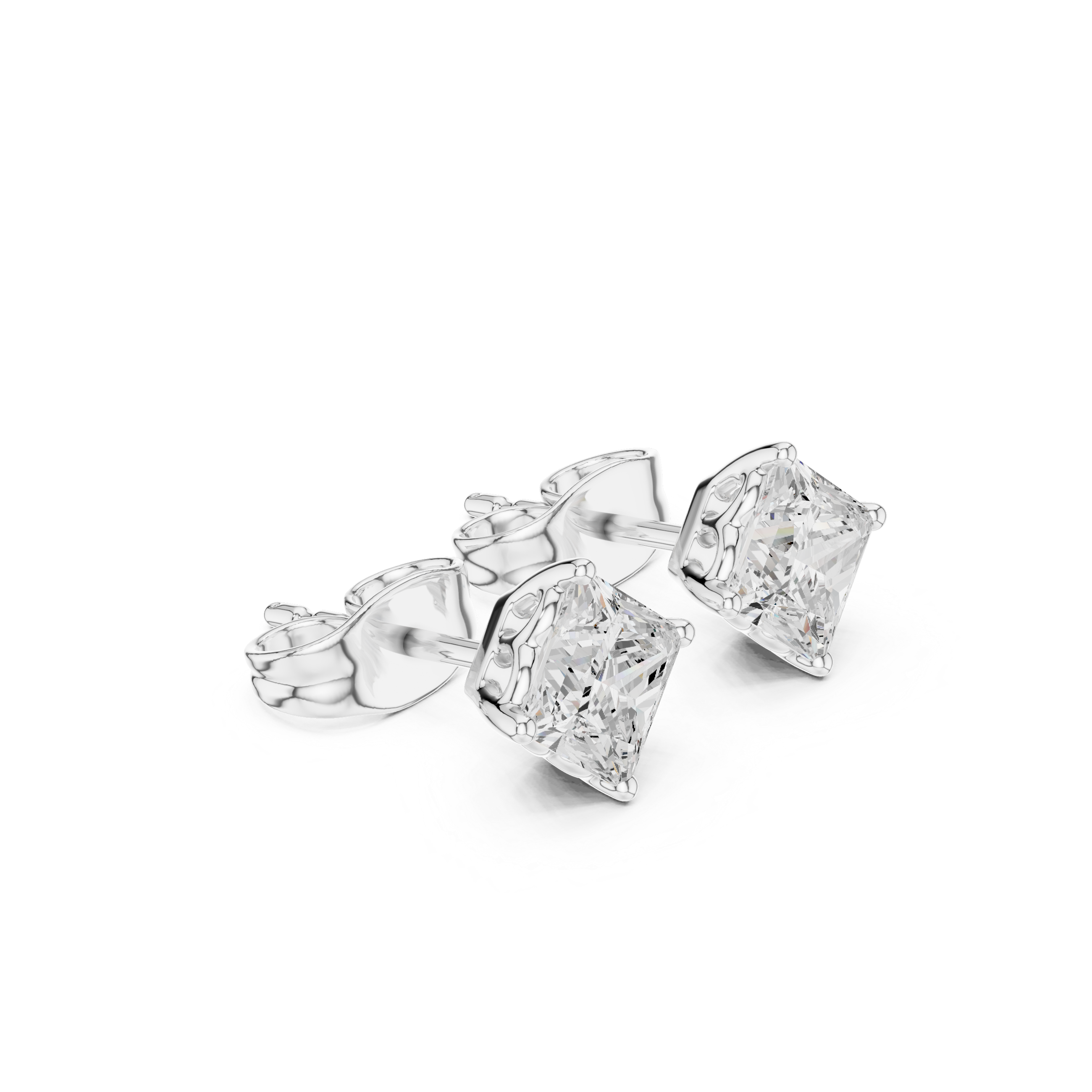 Princess Cut 0.75ct Natural Diamond Solitaire Studs – H Color, VS1 Clarity