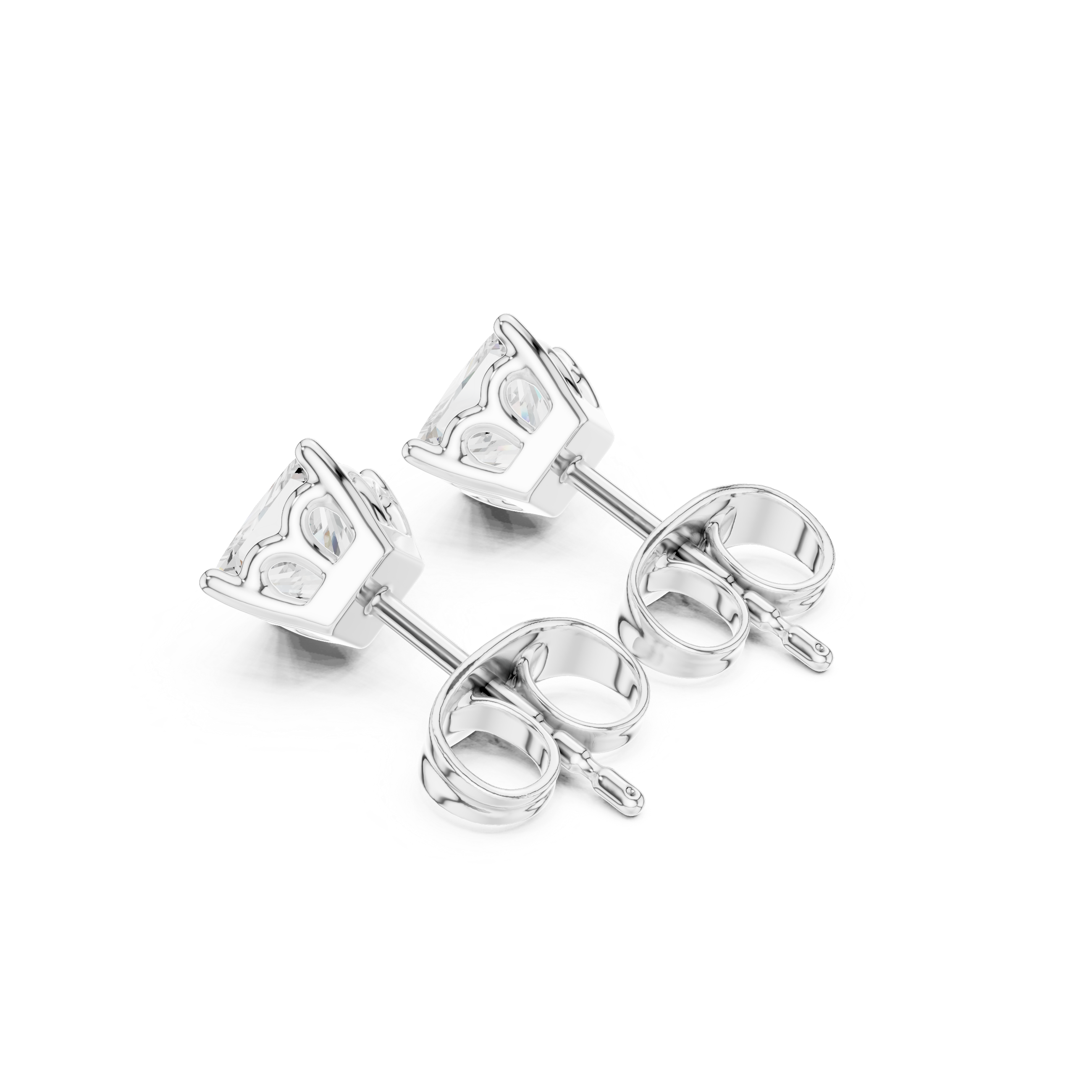 Princess Cut 0.75ct Natural Diamond Solitaire Studs – H Color, VS1 Clarity