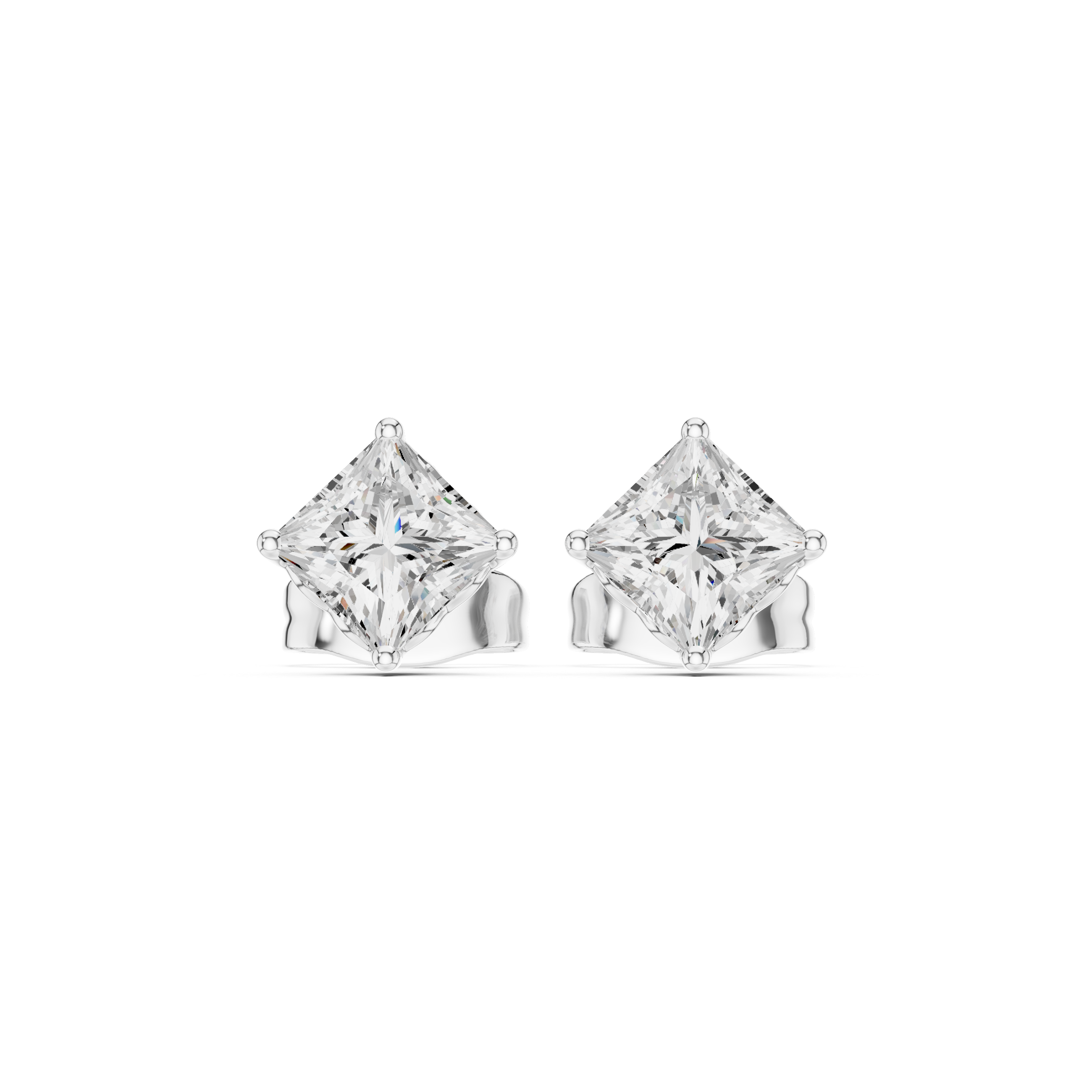 Princess Cut 0.75ct Natural Diamond Solitaire Studs – H Color, VS1 Clarity