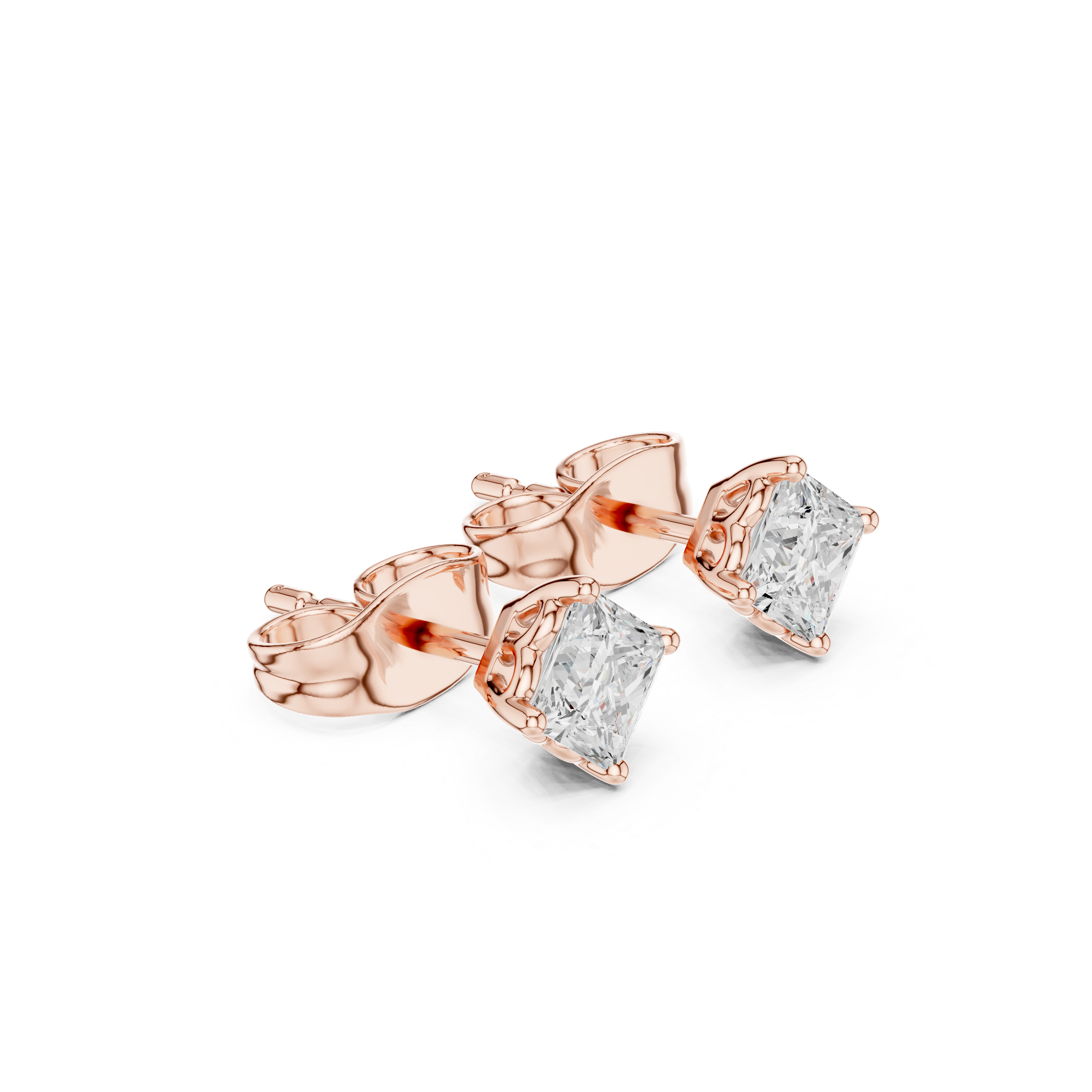 0.50 Carat Natural Princess Diamond Solitaire Studs – H Color, VS1 Clarity