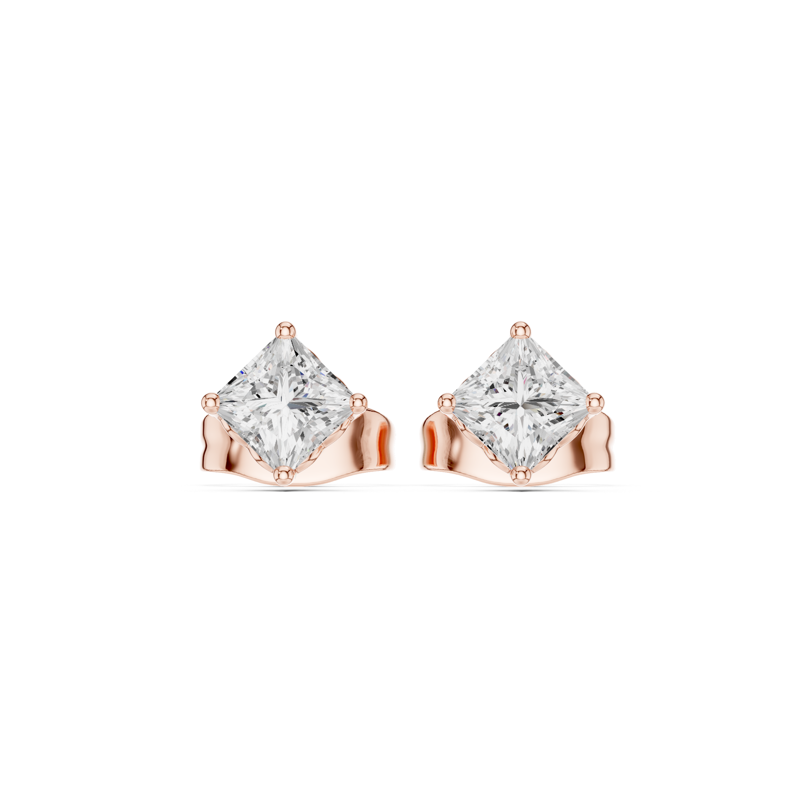 0.50 Carat Natural Princess Diamond Solitaire Studs – H Color, VS1 Clarity
