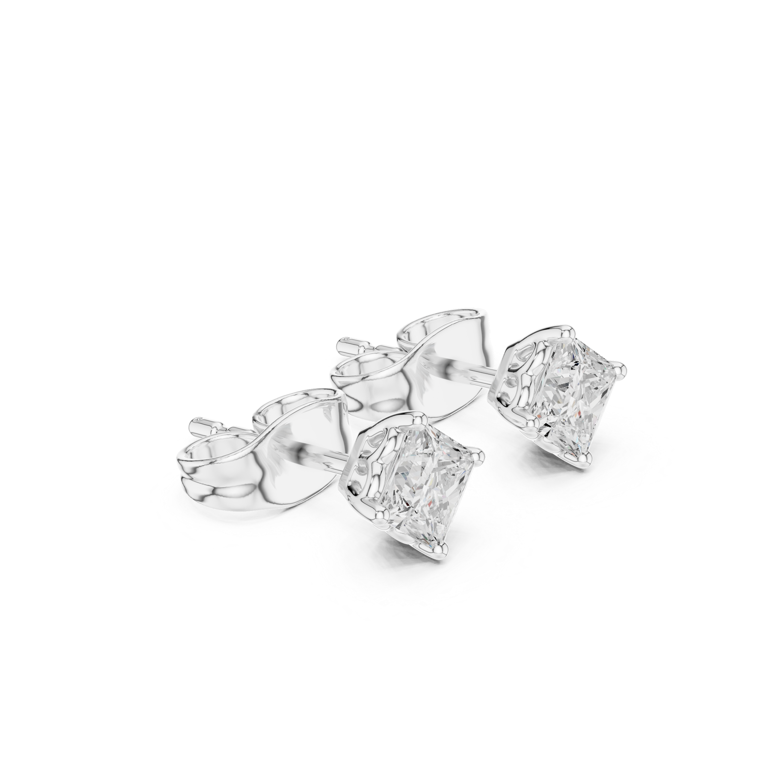 0.50 Carat Natural Princess Diamond Solitaire Studs – H Color, VS1 Clarity