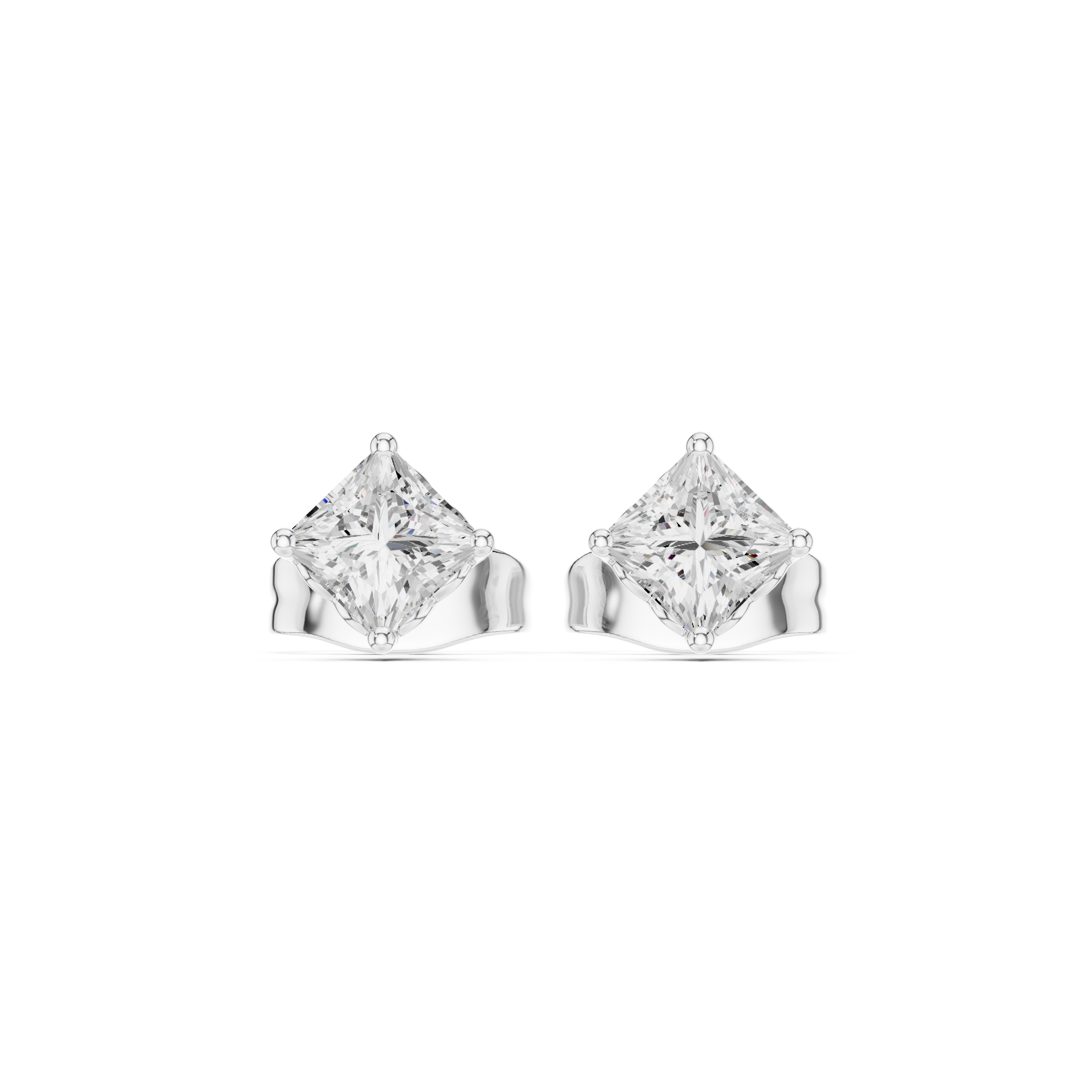 0.50 Carat Natural Princess Diamond Solitaire Studs – H Color, VS1 Clarity