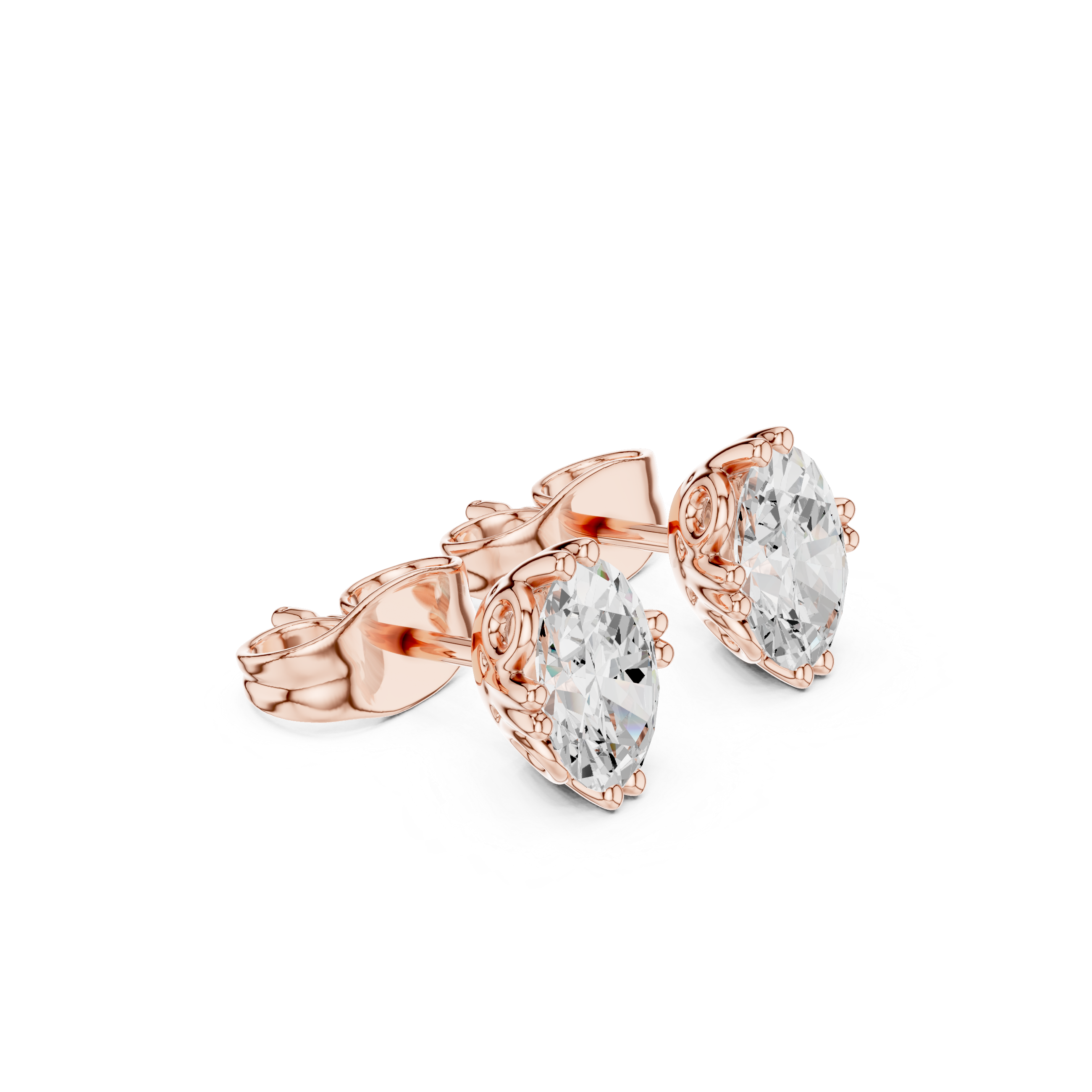 1 Carat Natural Diamond Oval Solitaire Studs – H Color, VS2 Clarity