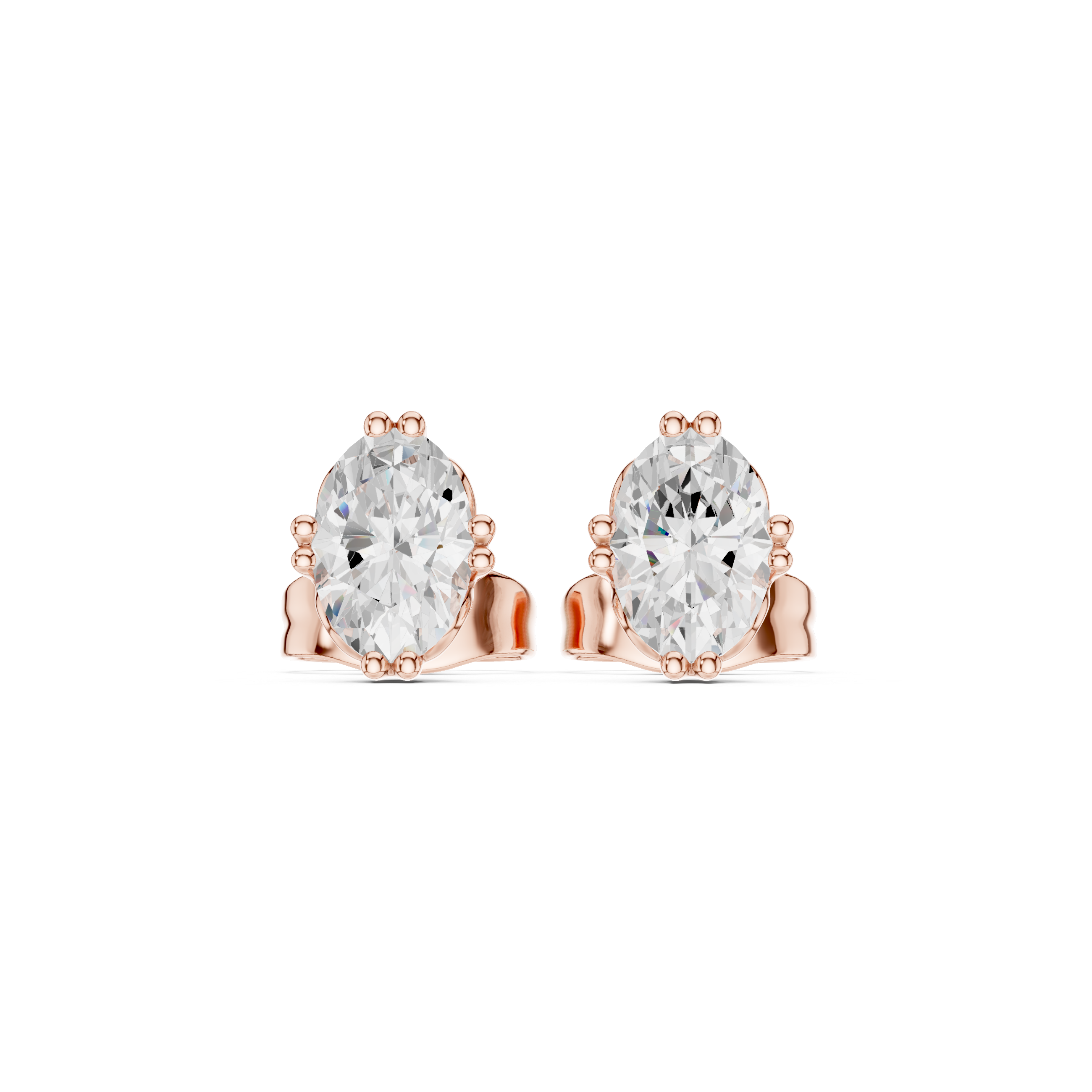 1 Carat Natural Diamond Oval Solitaire Studs – H Color, VS2 Clarity