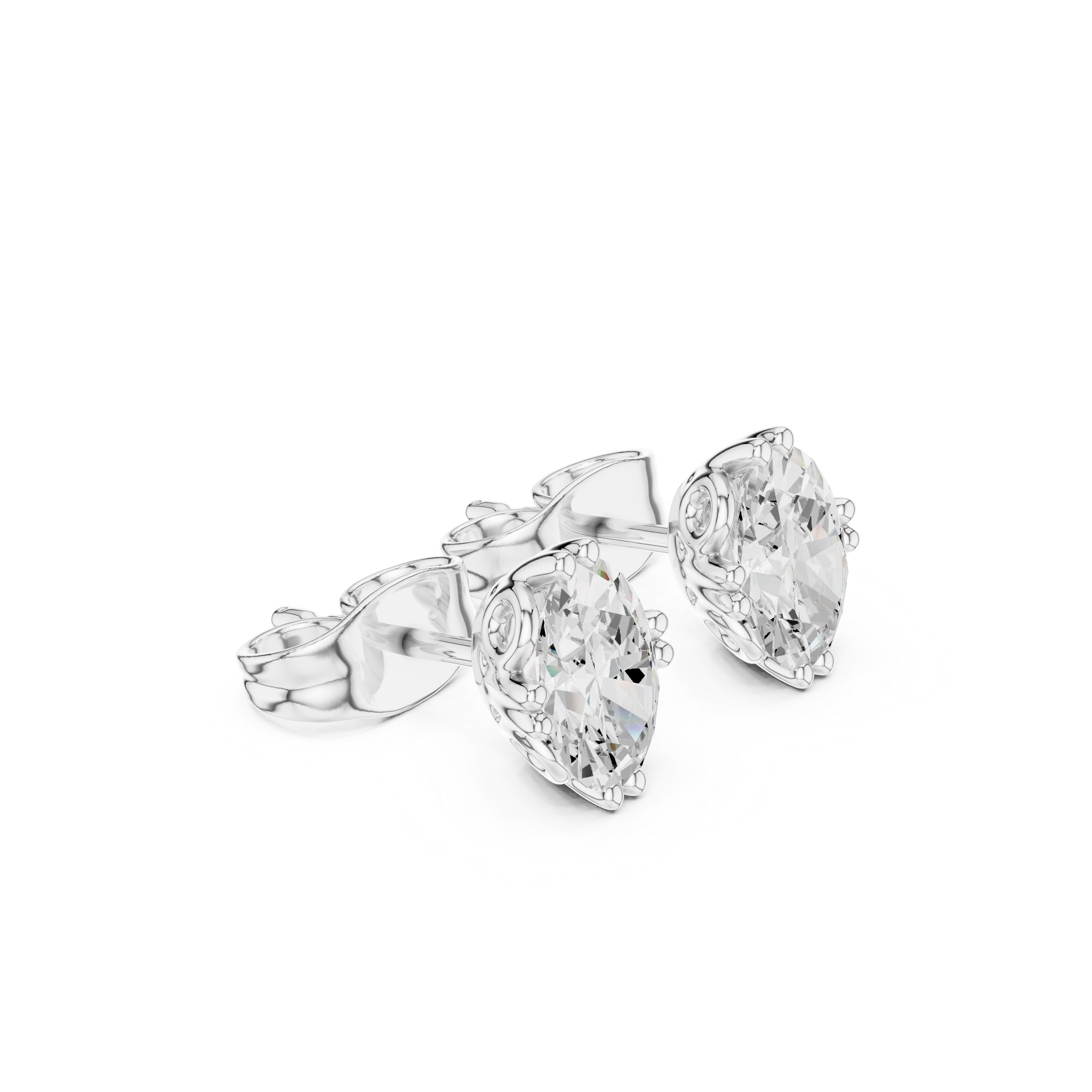 1 Carat Natural Diamond Oval Solitaire Studs – H Color, VS2 Clarity