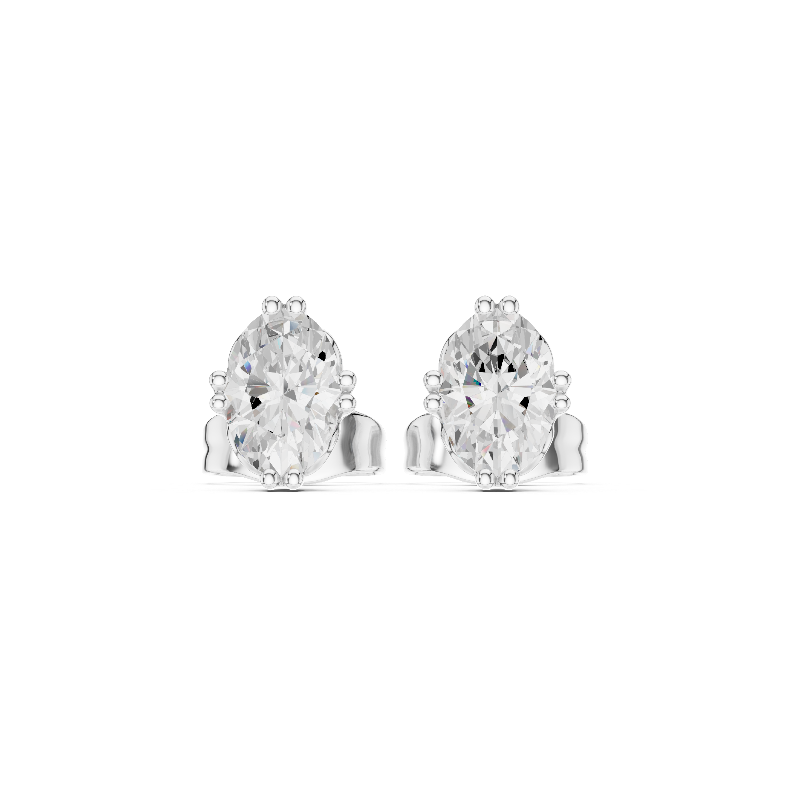1 Carat Natural Diamond Oval Solitaire Studs – H Color, VS2 Clarity