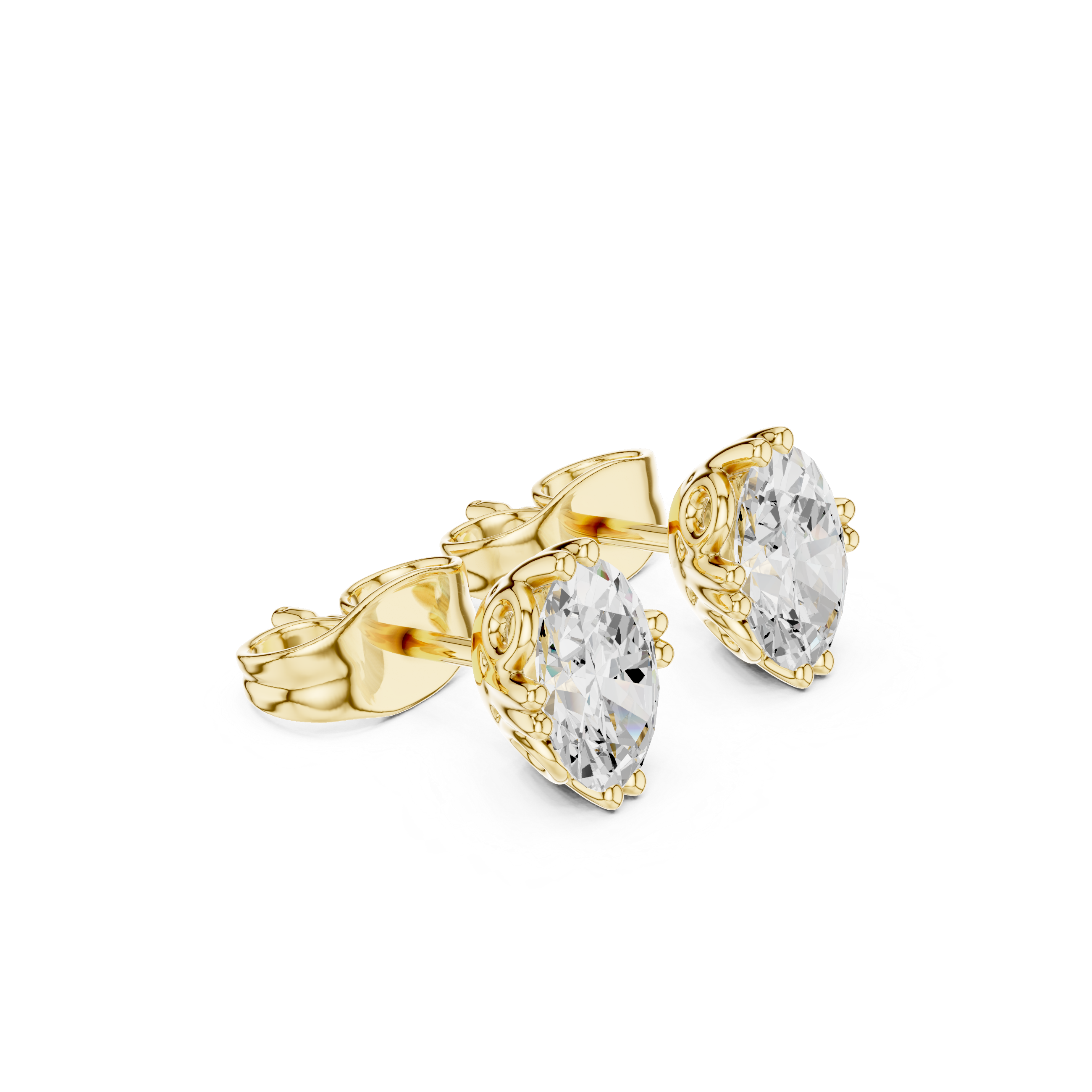 1 Carat Natural Diamond Oval Solitaire Studs – H Color, VS2 Clarity