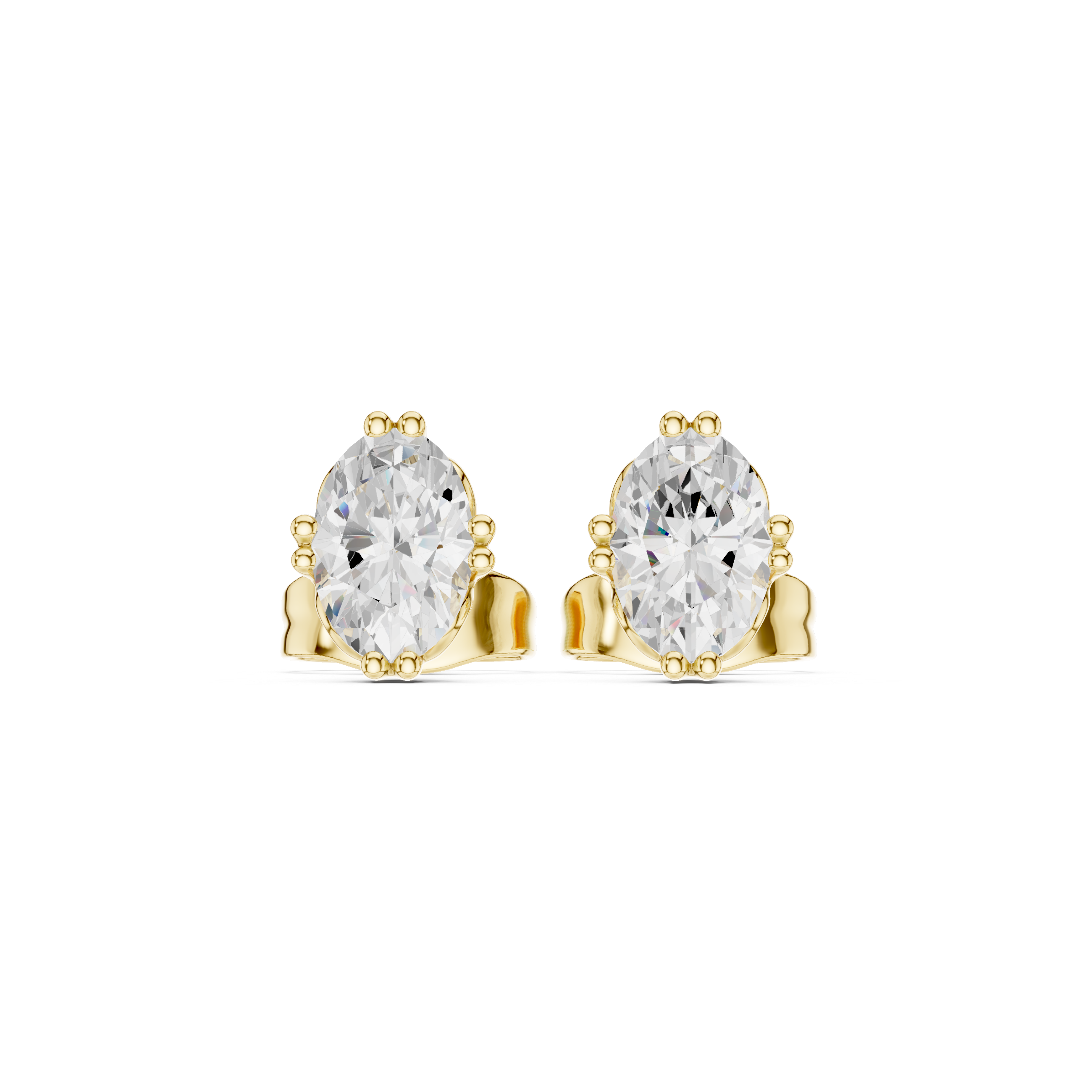 1 Carat Natural Diamond Oval Solitaire Studs – H Color, VS2 Clarity