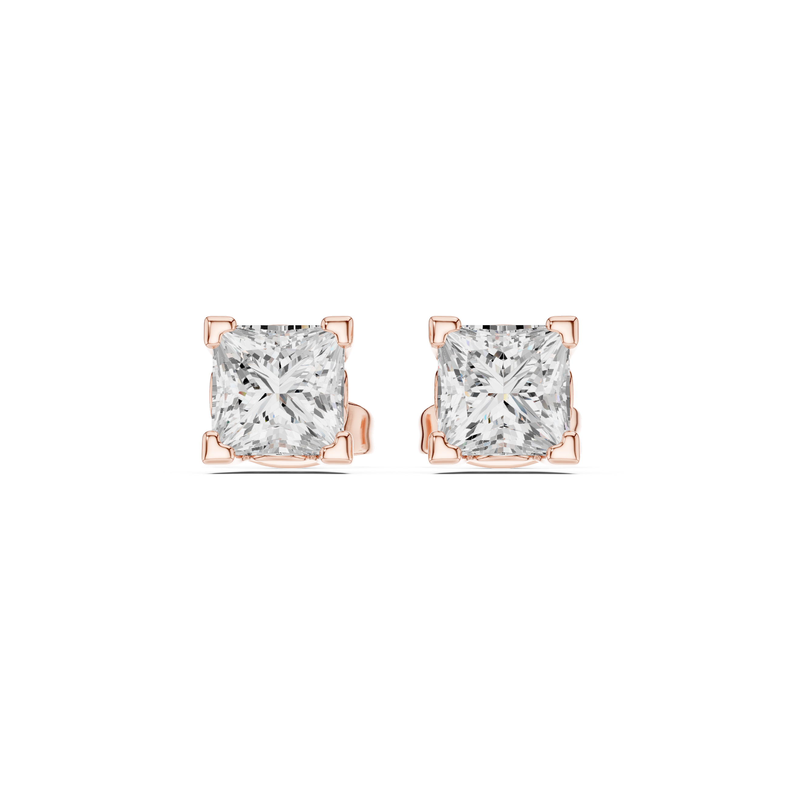 0.75 Carat Natural Princess Diamond Studs – H Color, VS2 Clarity