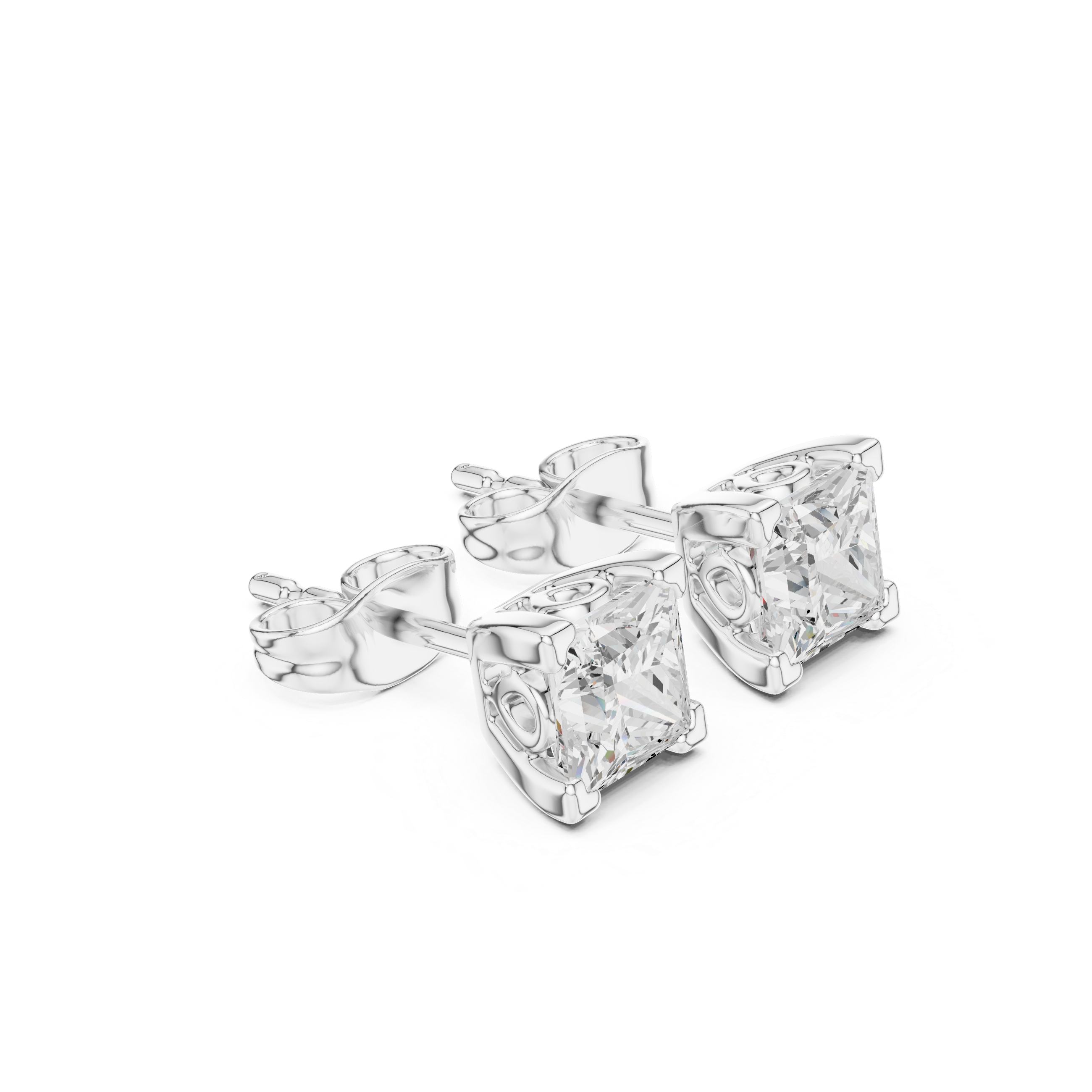 0.75 Carat Natural Princess Diamond Studs – H Color, VS2 Clarity