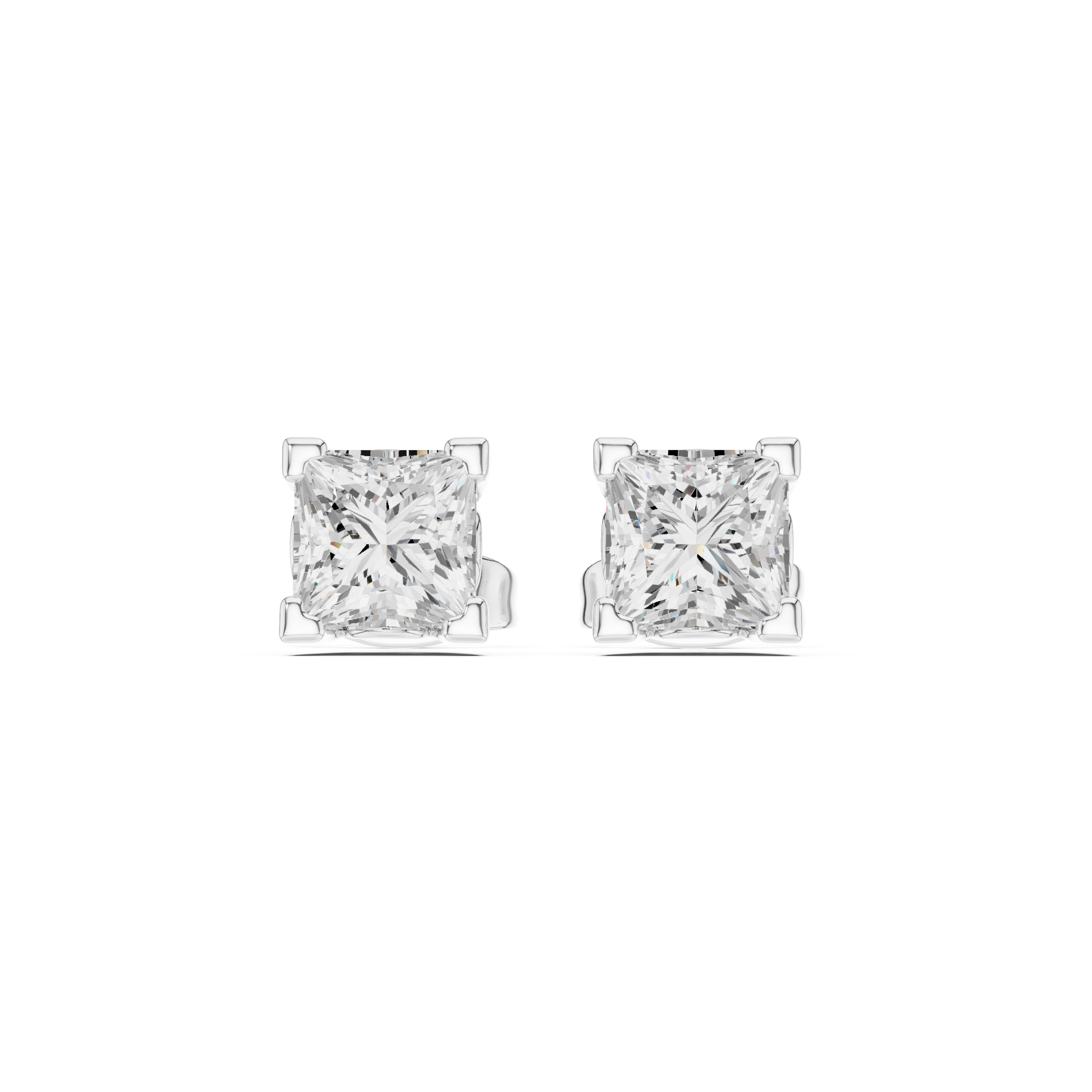 0.75 Carat Natural Princess Diamond Studs – H Color, VS2 Clarity