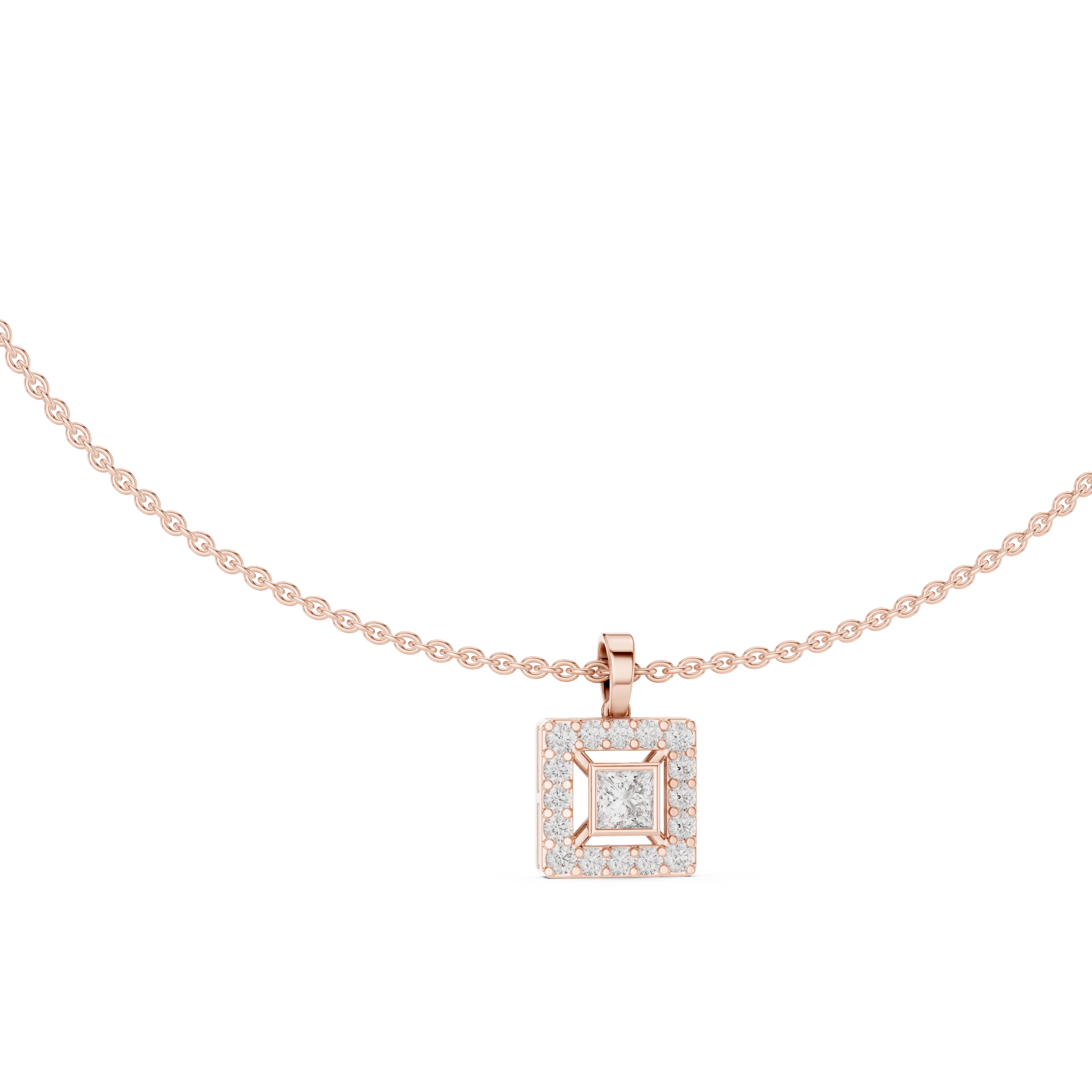 1.64 Ct H/VS2 Princess Cut Diamond Halo Pendant