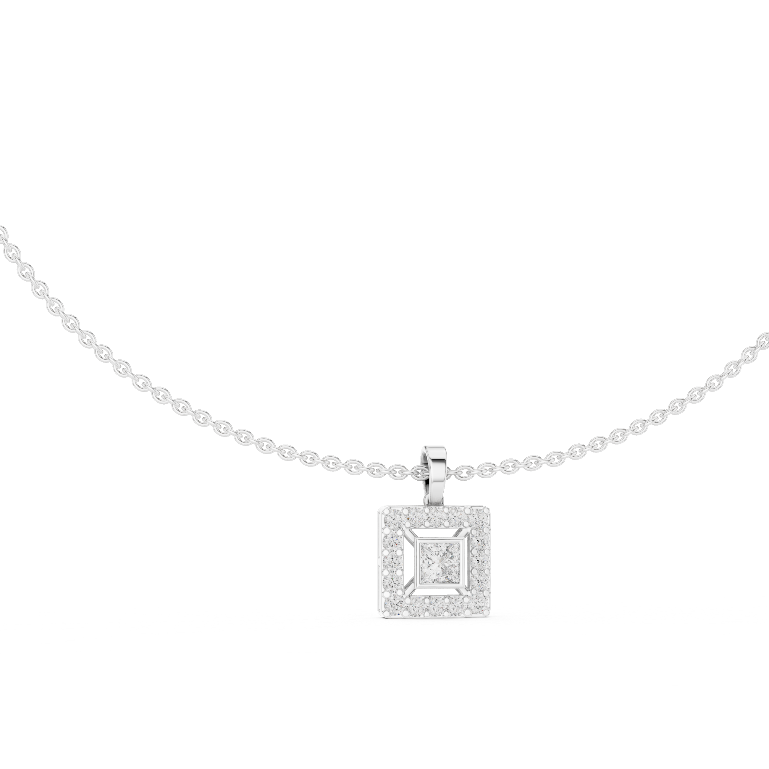 1.64 Ct H/VS2 Princess Cut Diamond Halo Pendant