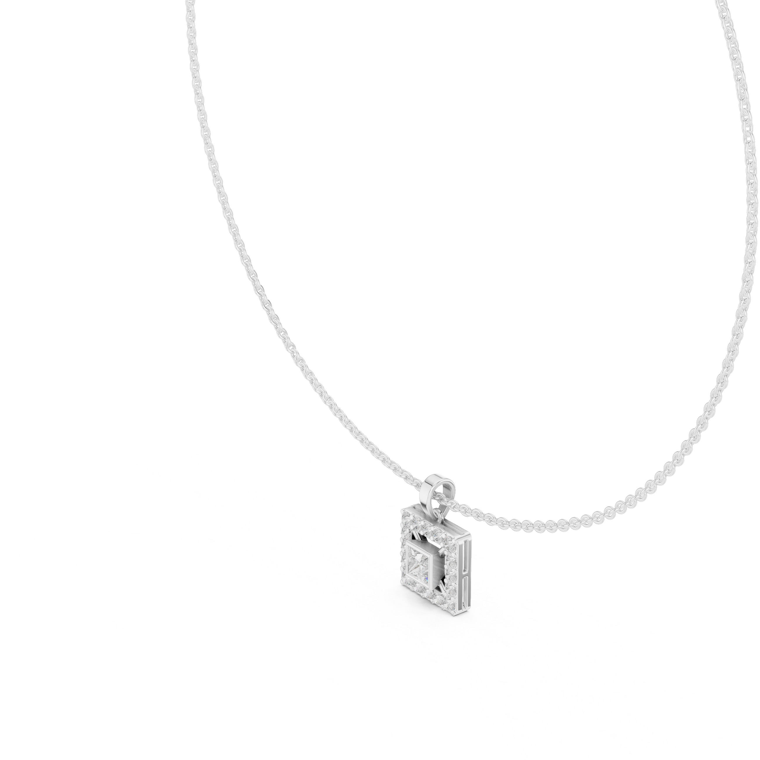 1.64 Ct H/VS2 Princess Cut Diamond Halo Pendant