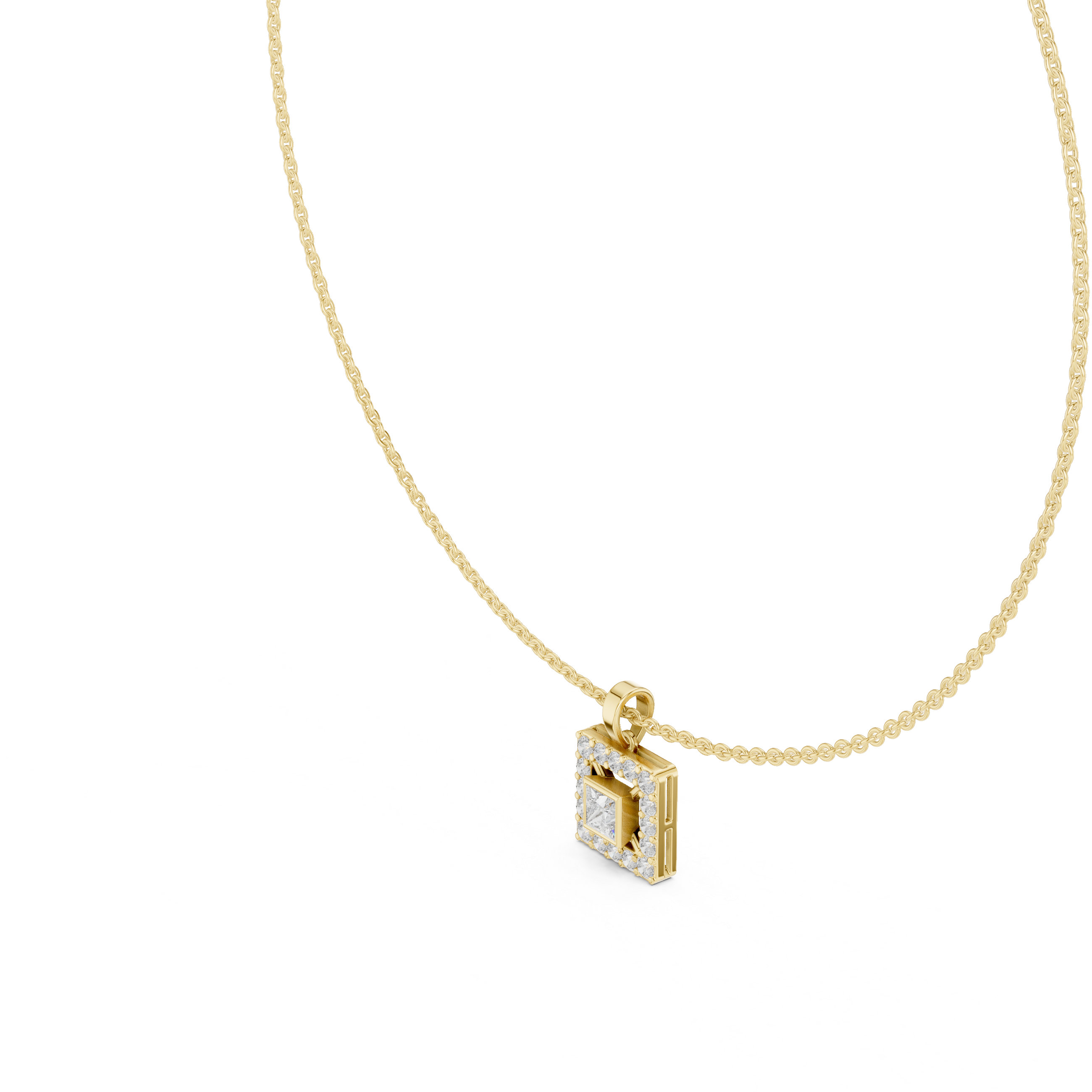 1.64 Ct H/VS2 Princess Cut Diamond Halo Pendant