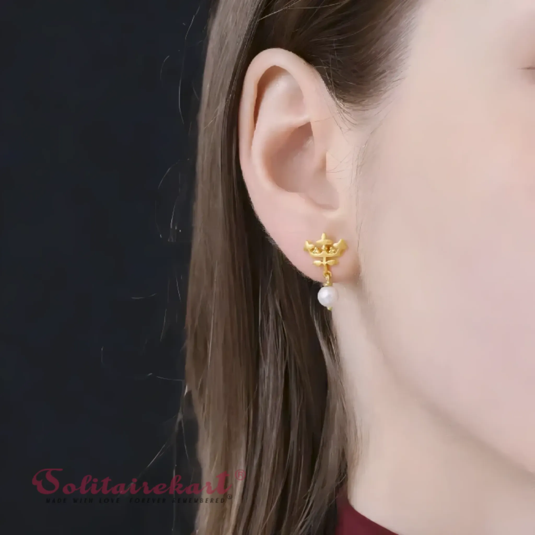 14K Gold Crown Pearl Earring