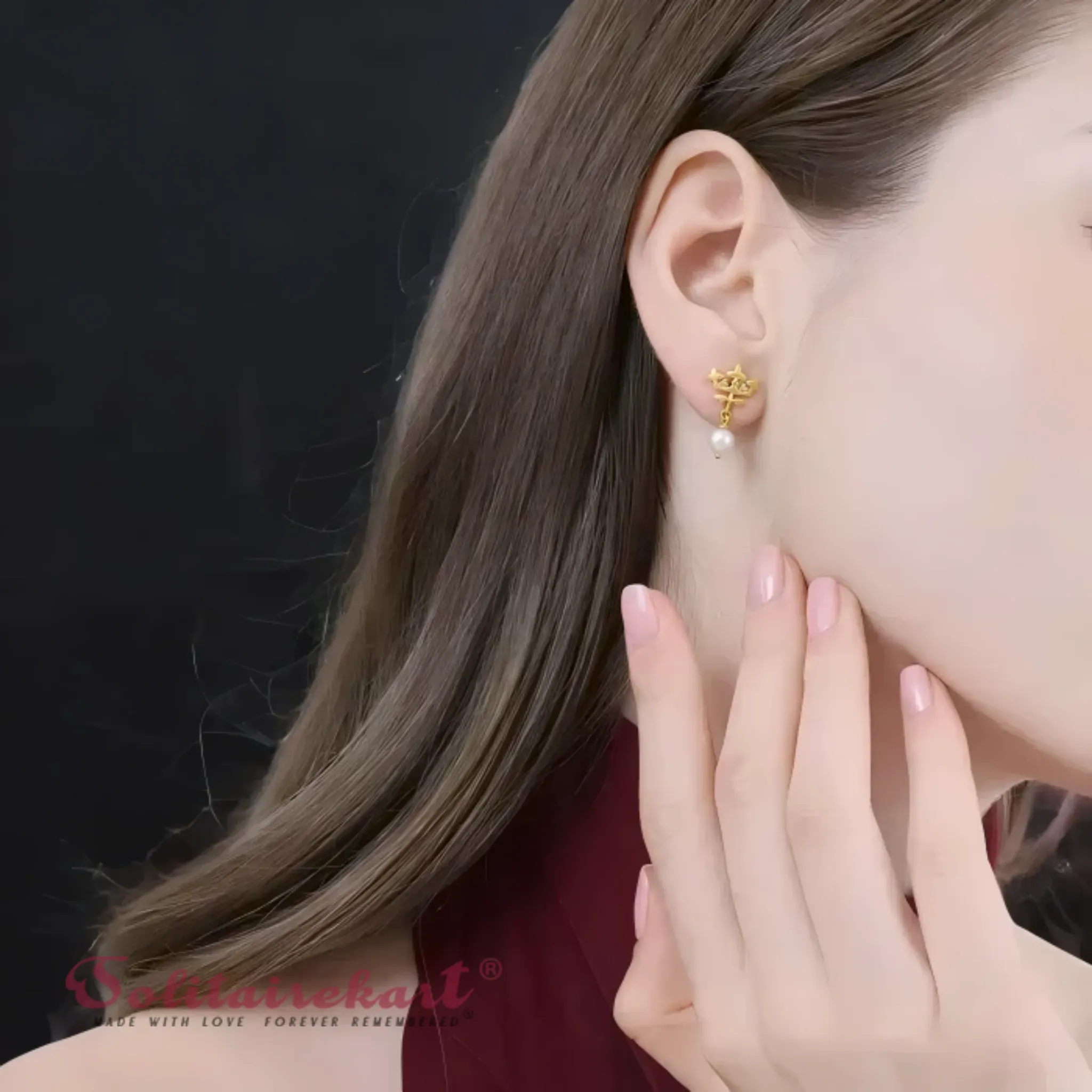 14K Gold Crown Pearl Earring