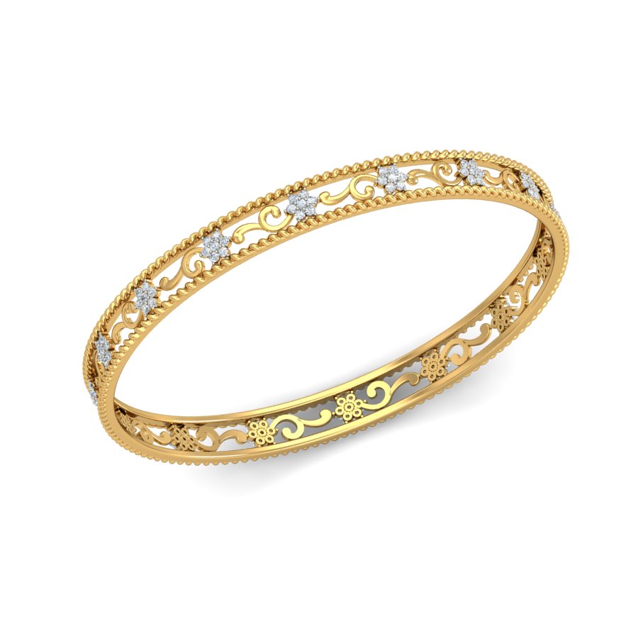 1.12Ct Natural Diamond Bangle in Yellow Gold | SolitaireKart
