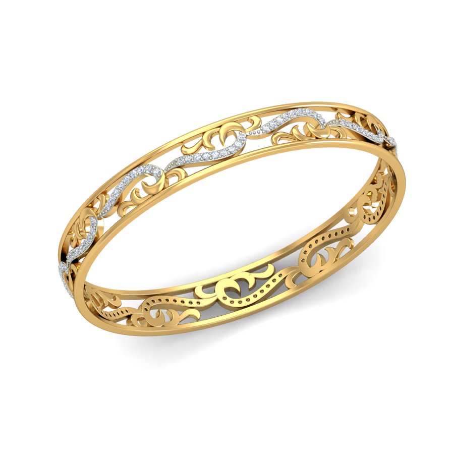 1.03Ct Natural Diamond Bangle in Yellow Gold | SolitaireKart