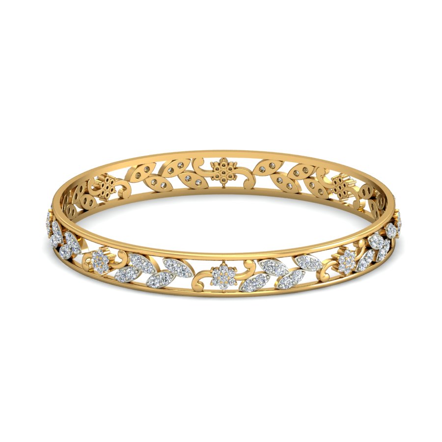 2.32Ct Natural Diamond Bangle in Yellow Gold | SolitaireKart