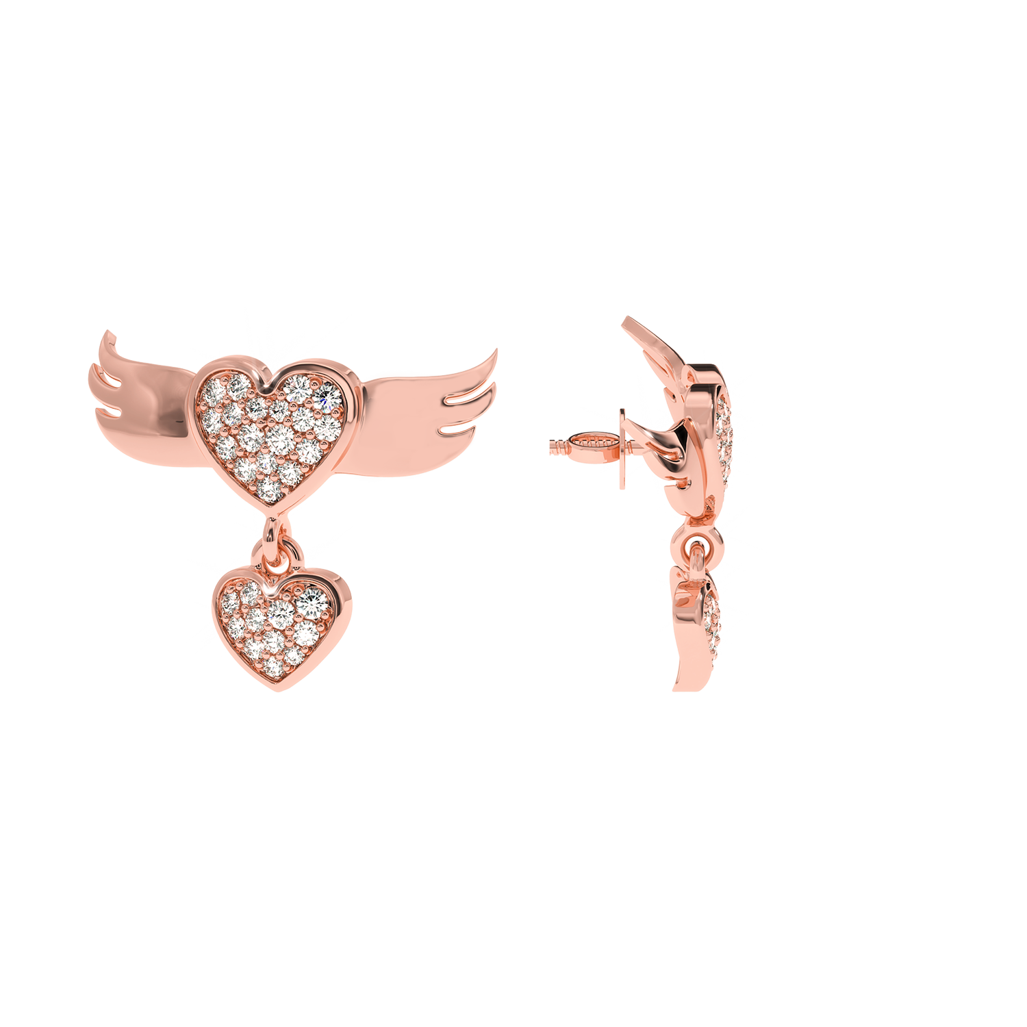 Buy Winged Heart Diamond Drop Earrings 0.35Ct| Solitairekart