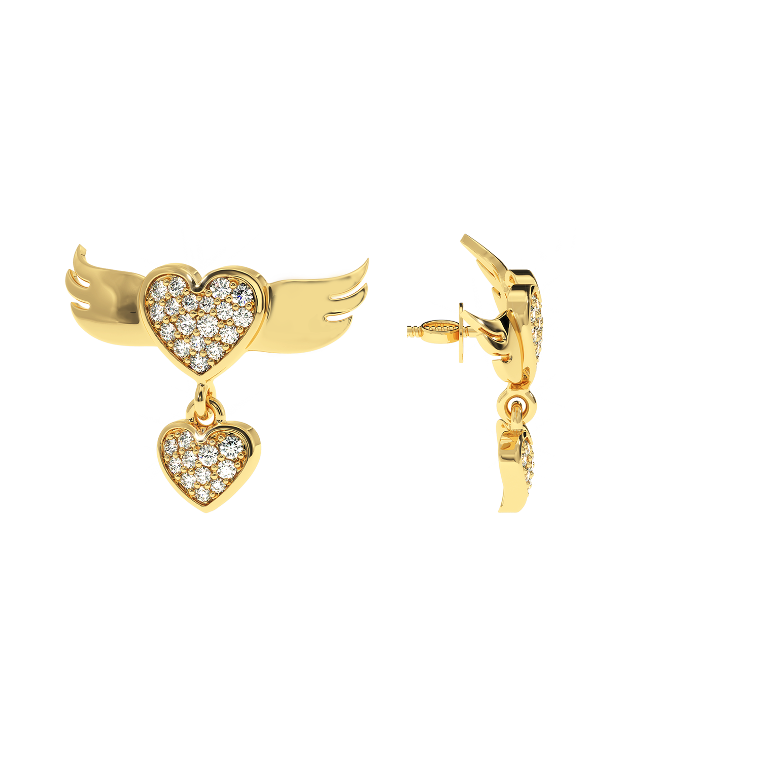 Buy Winged Heart Diamond Drop Earrings 0.35Ct| Solitairekart