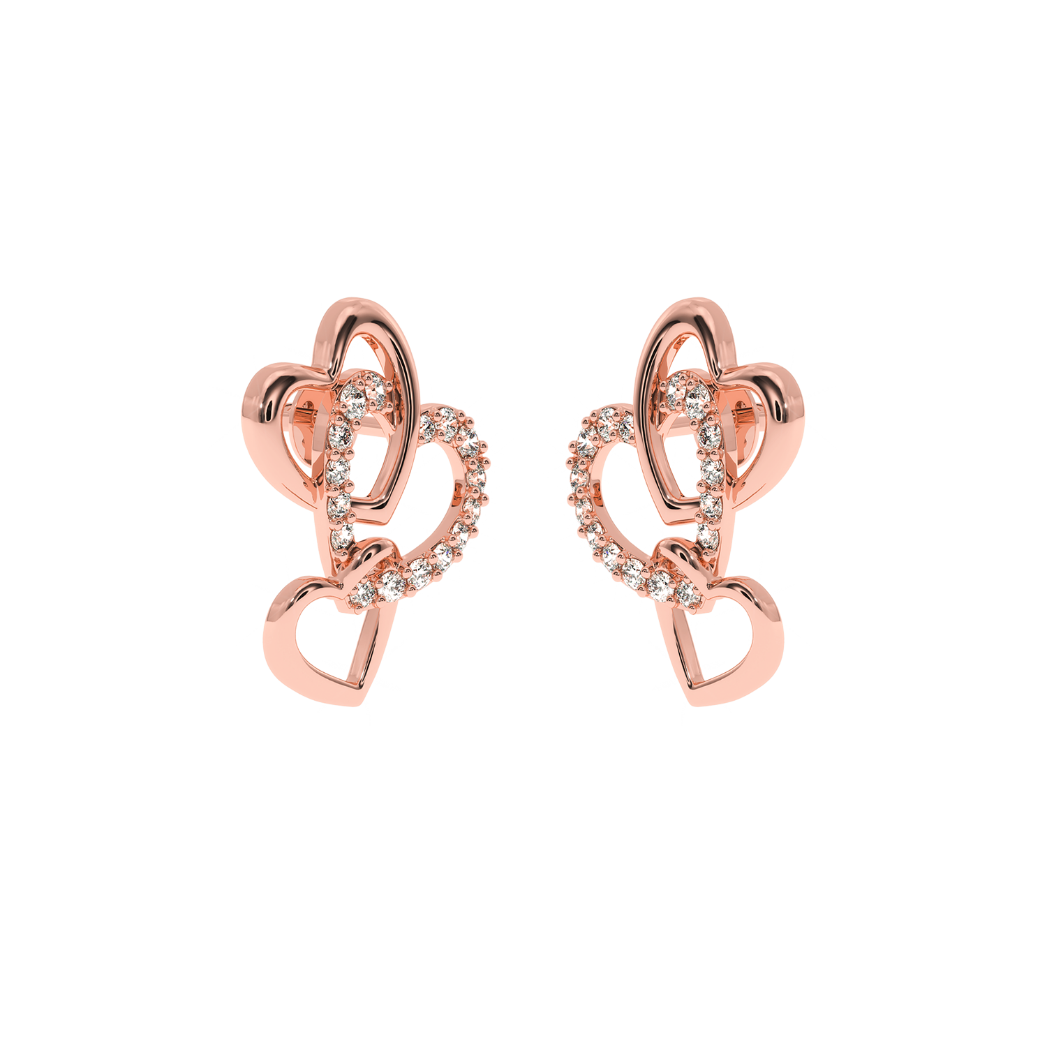 Triple Heart Earrings – 0.22ct Lab Diamonds by Solitairekart