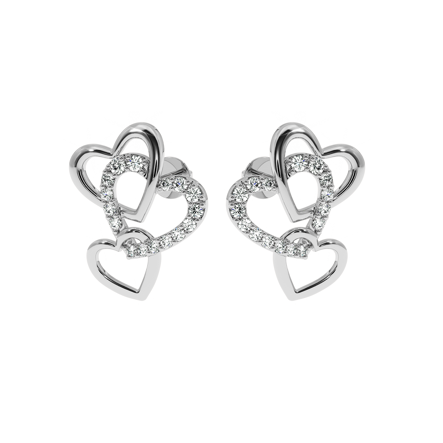 Triple Heart Earrings – 0.22ct Lab Diamonds by Solitairekart