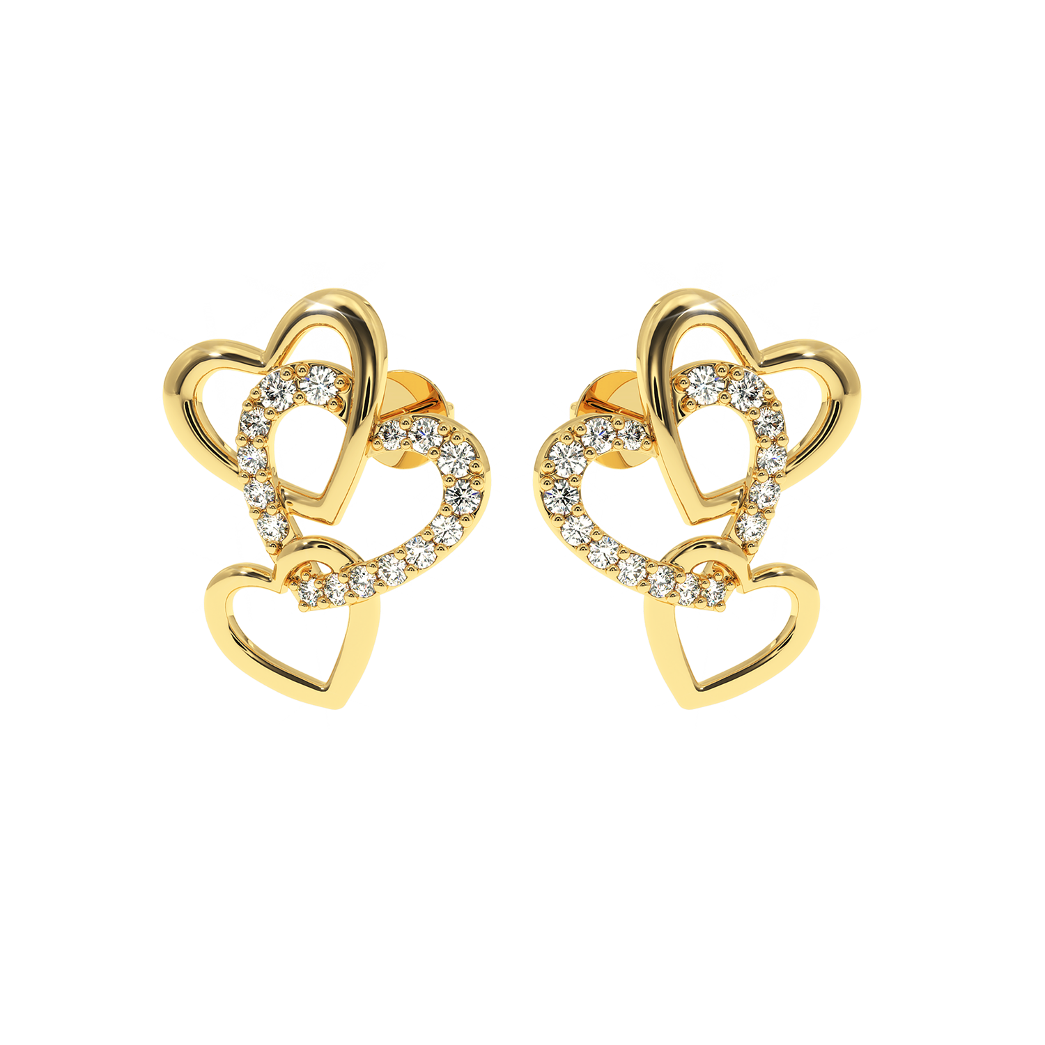 Triple Heart Earrings – 0.22ct Lab Diamonds by Solitairekart