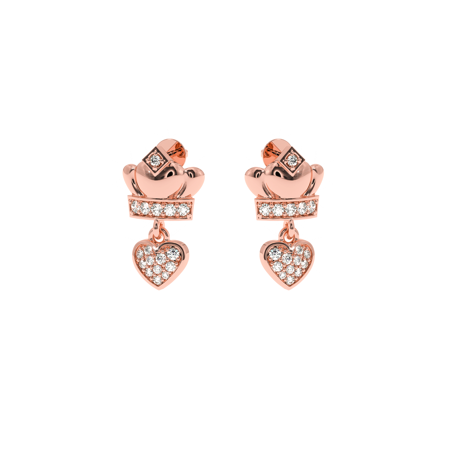 Buy Crown Heart Drop Diamond Earrings 0.22Ct | Solitairekart