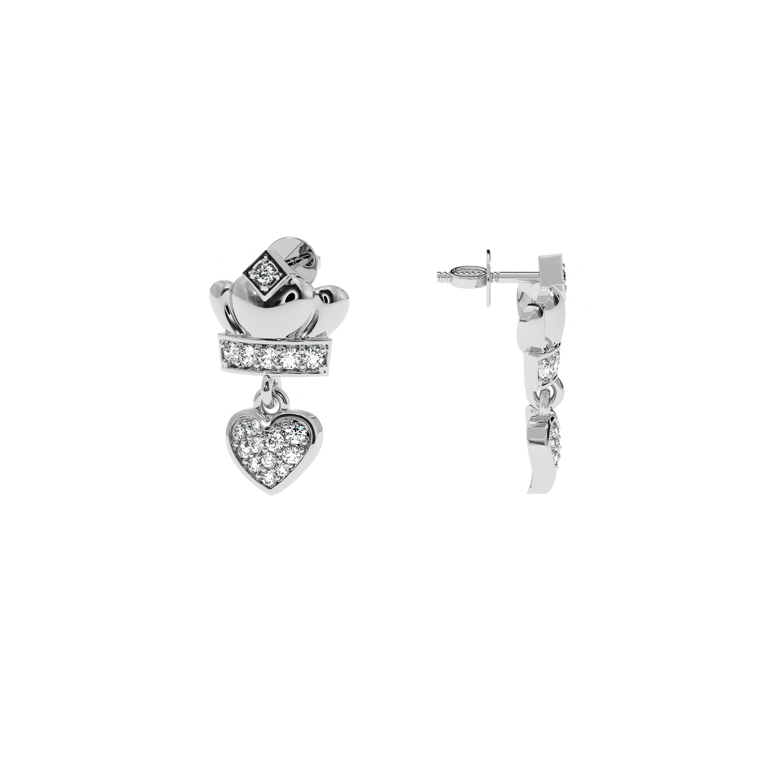 Buy Crown Heart Drop Diamond Earrings 0.22Ct | Solitairekart