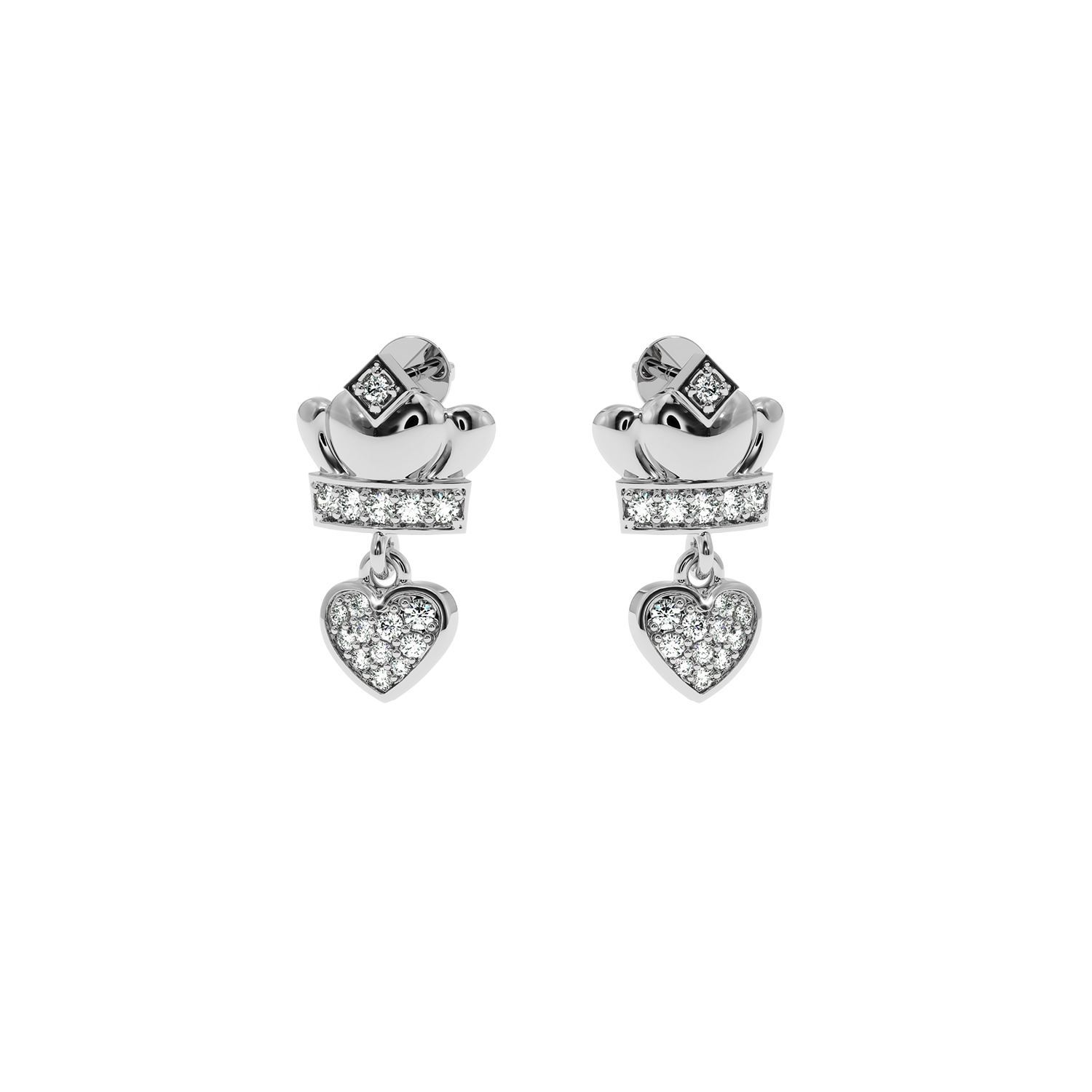Buy Crown Heart Drop Diamond Earrings 0.22Ct | Solitairekart