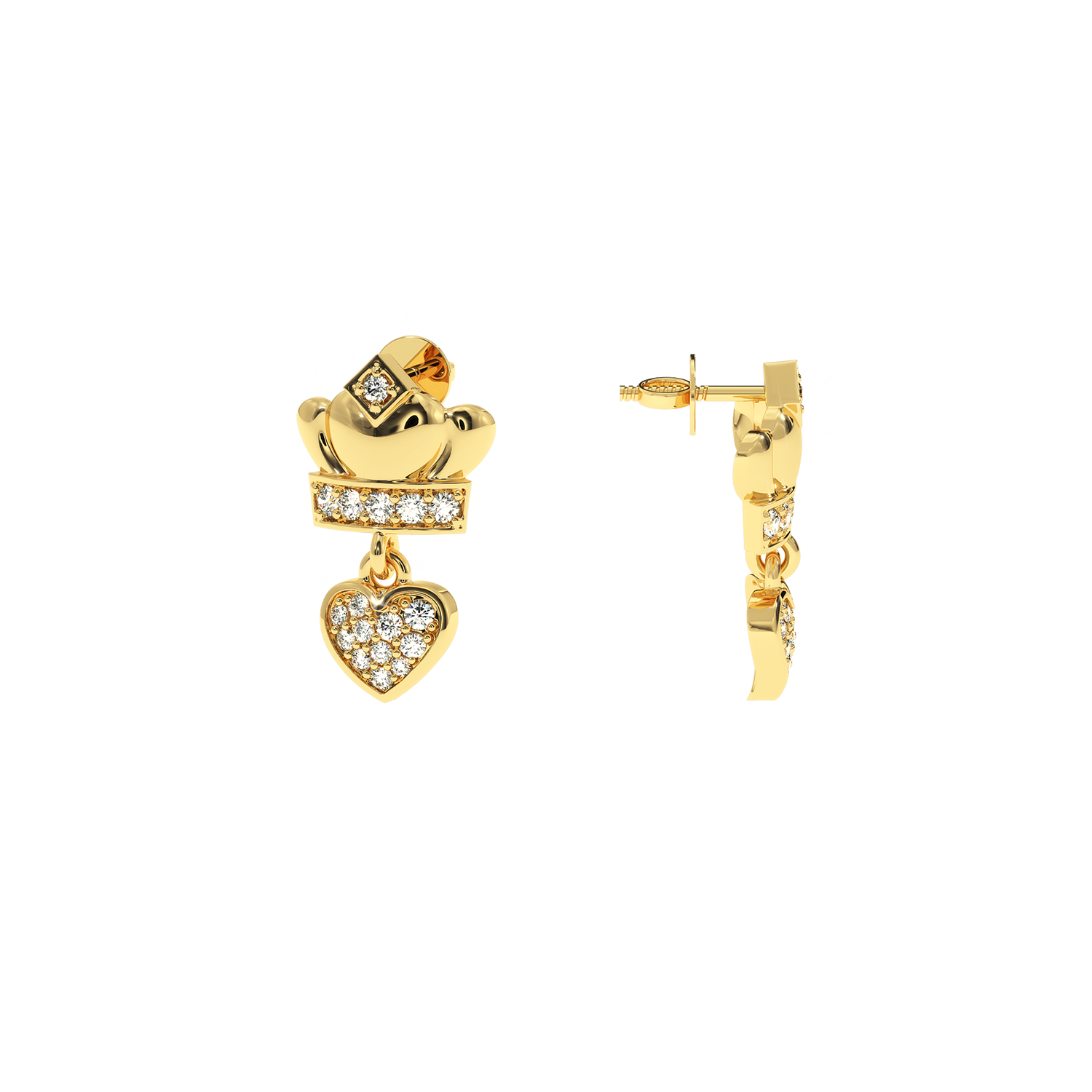 Buy Crown Heart Drop Diamond Earrings 0.22Ct | Solitairekart