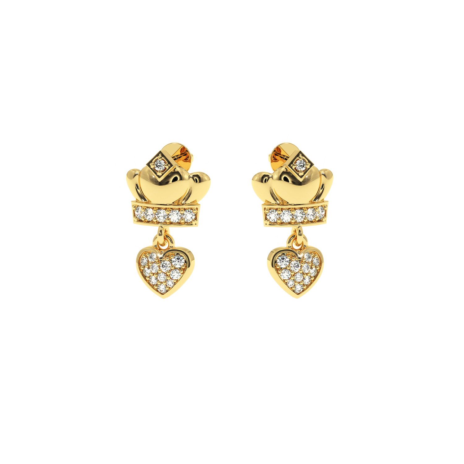 Buy Crown Heart Drop Diamond Earrings 0.22Ct | Solitairekart
