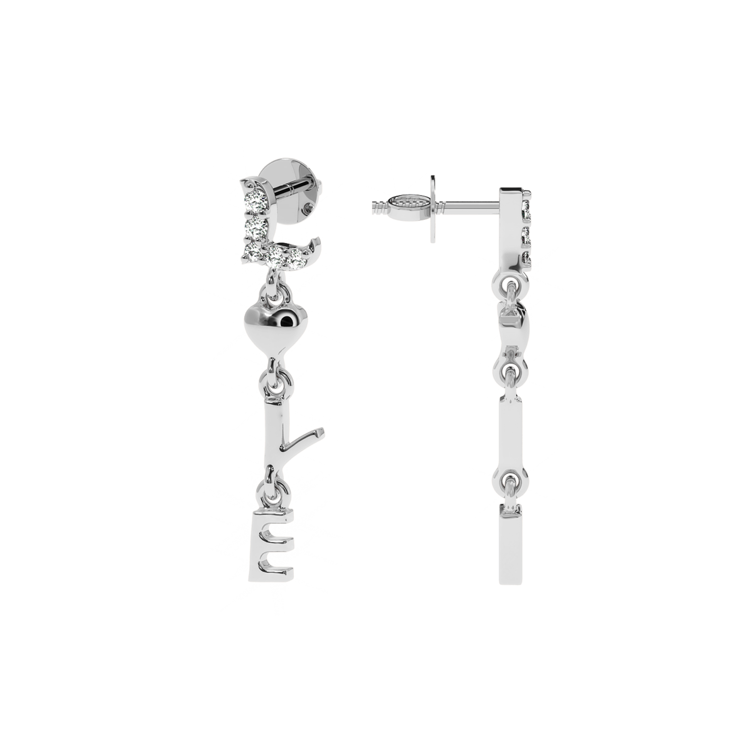 Buy LOVE Letter Drop Diamond Earrings 0.06Ct | Solitairekart