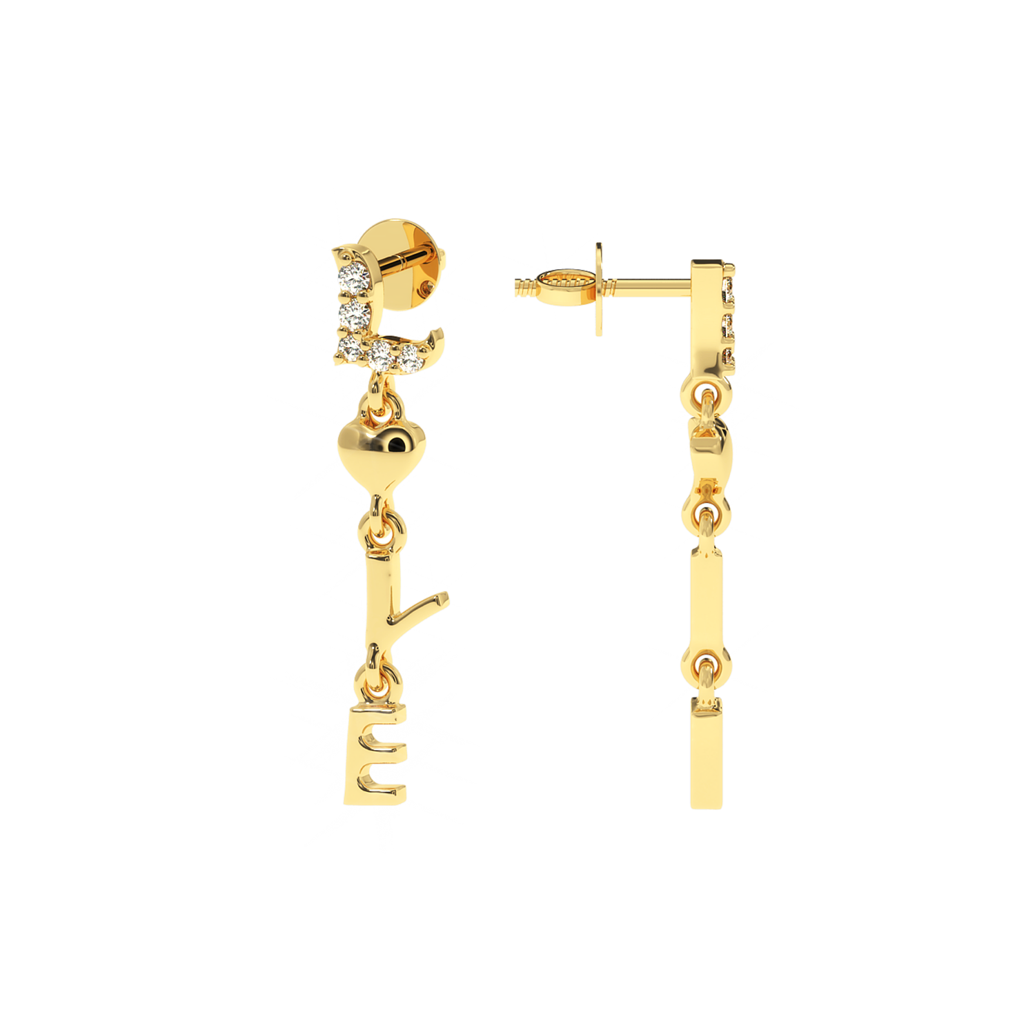 Buy LOVE Letter Drop Diamond Earrings 0.06Ct | Solitairekart