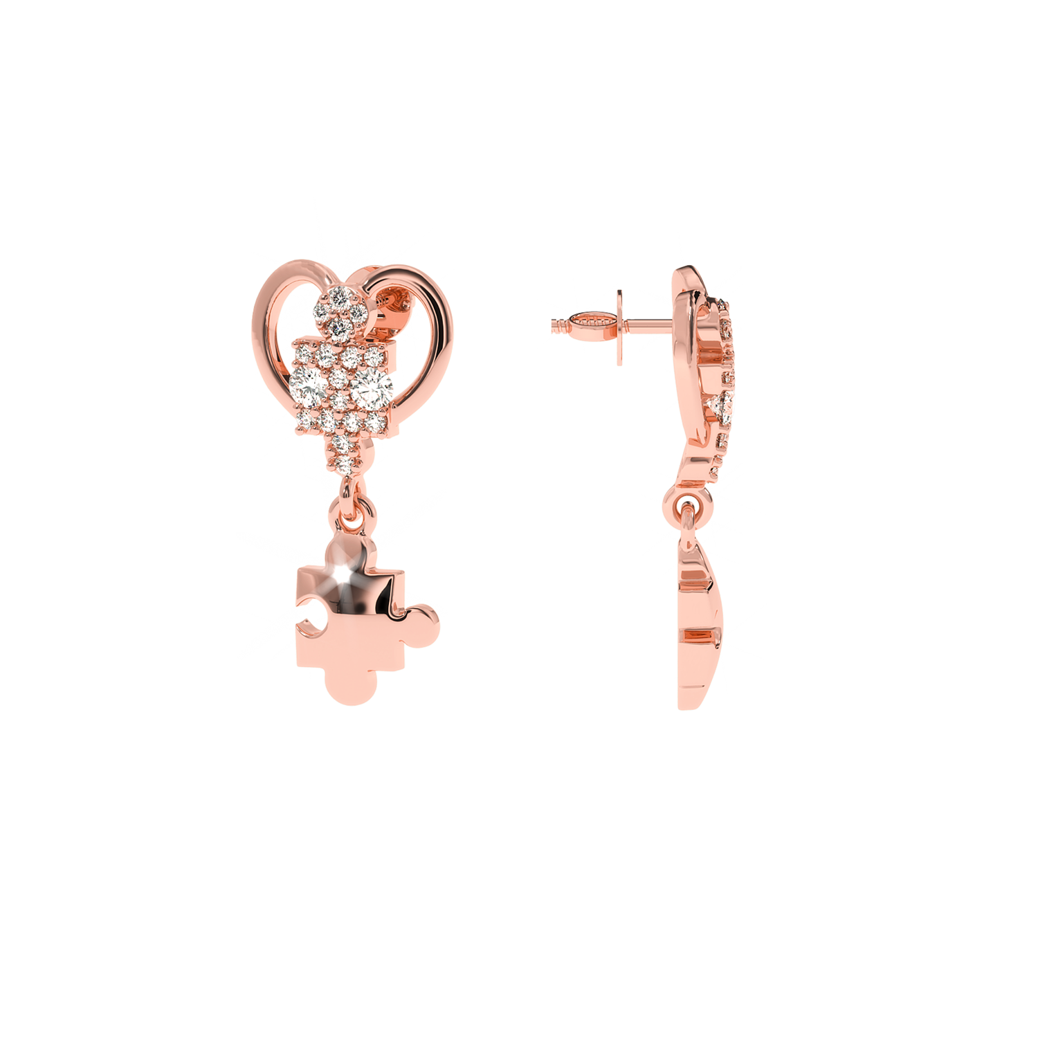 Buy Puzzle Heart Drop Diamond Earrings 0.17Ct| Solitairekart
