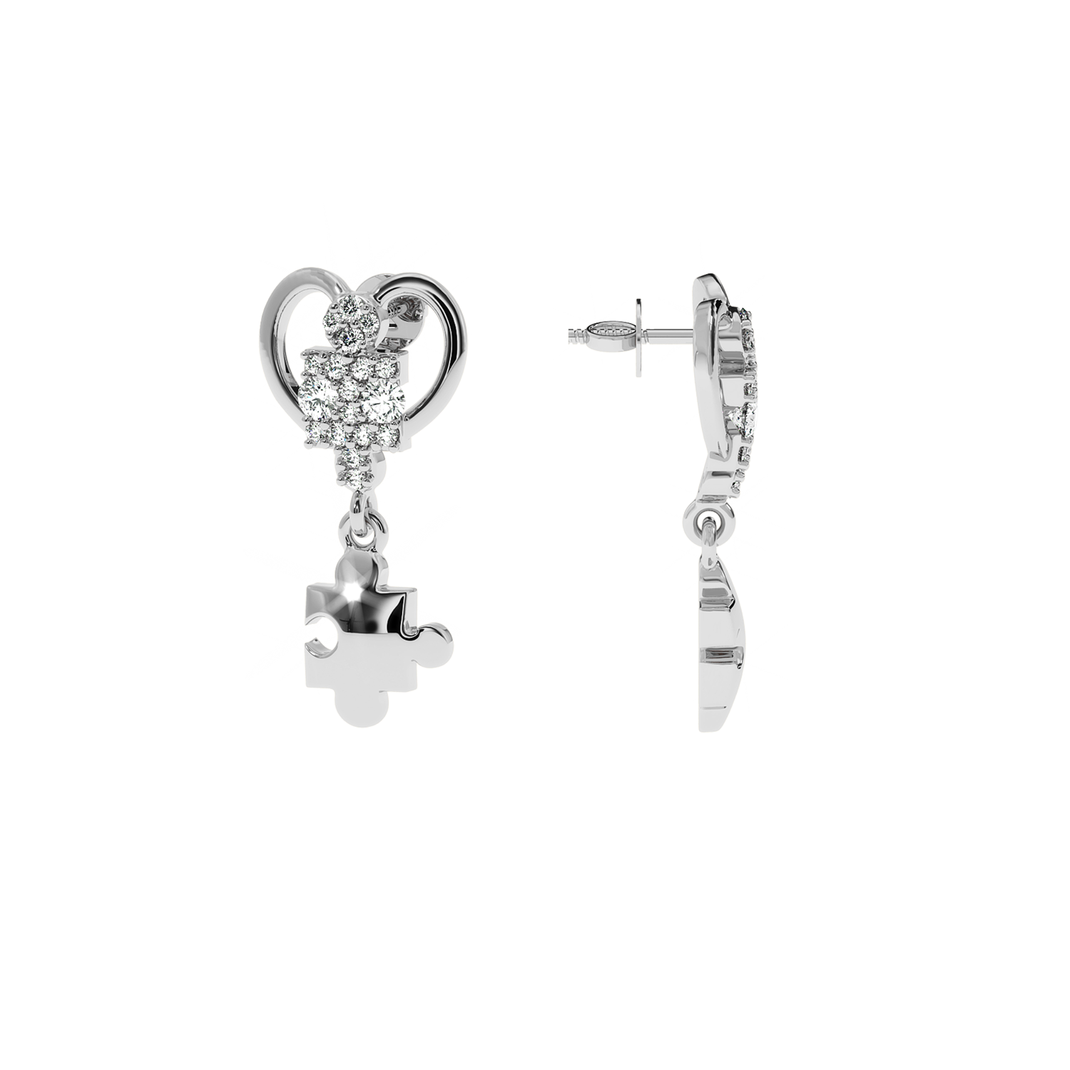 Buy Puzzle Heart Drop Diamond Earrings 0.17Ct| Solitairekart