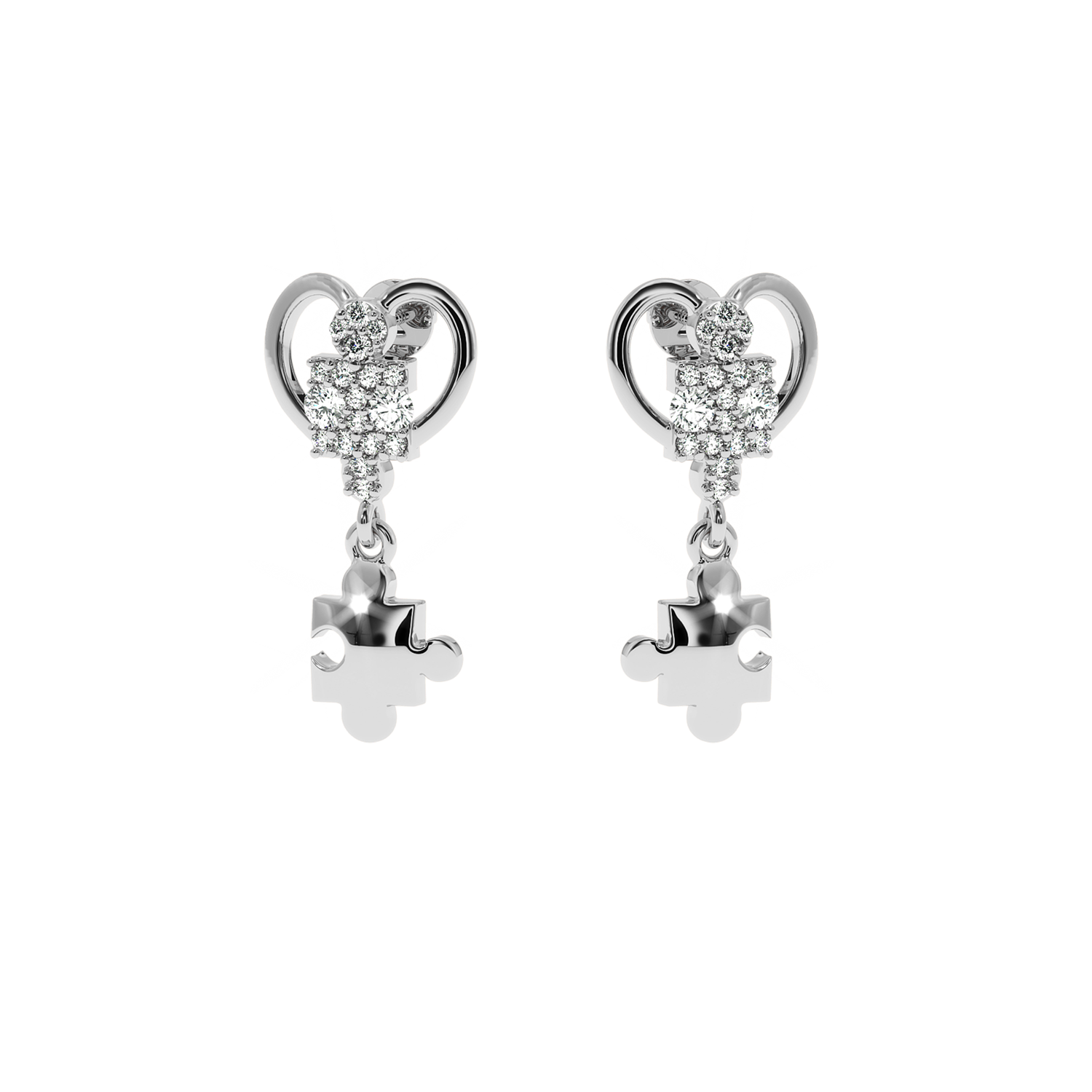 Buy Puzzle Heart Drop Diamond Earrings 0.17Ct| Solitairekart