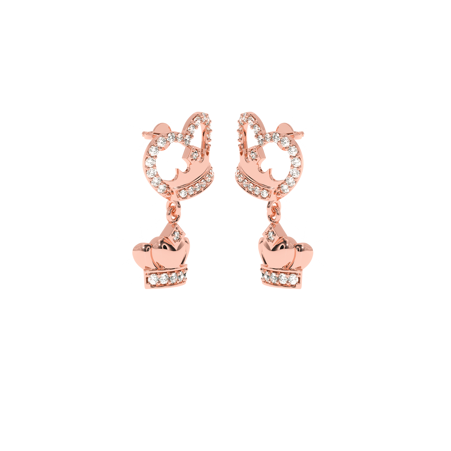 Buy Crown Heart Drop Diamond Earrings 0.44Ct | Solitairekart