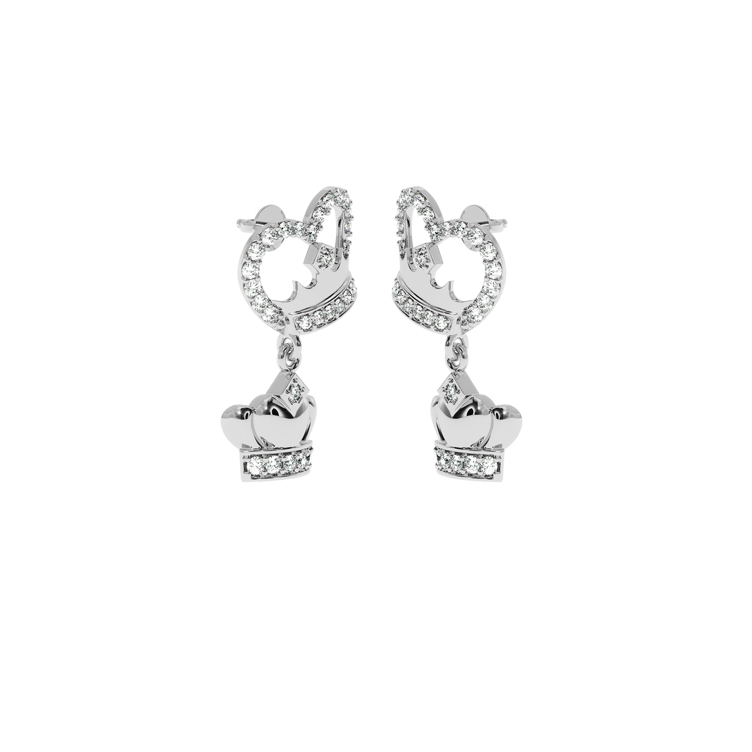 Buy Crown Heart Drop Diamond Earrings 0.44Ct | Solitairekart