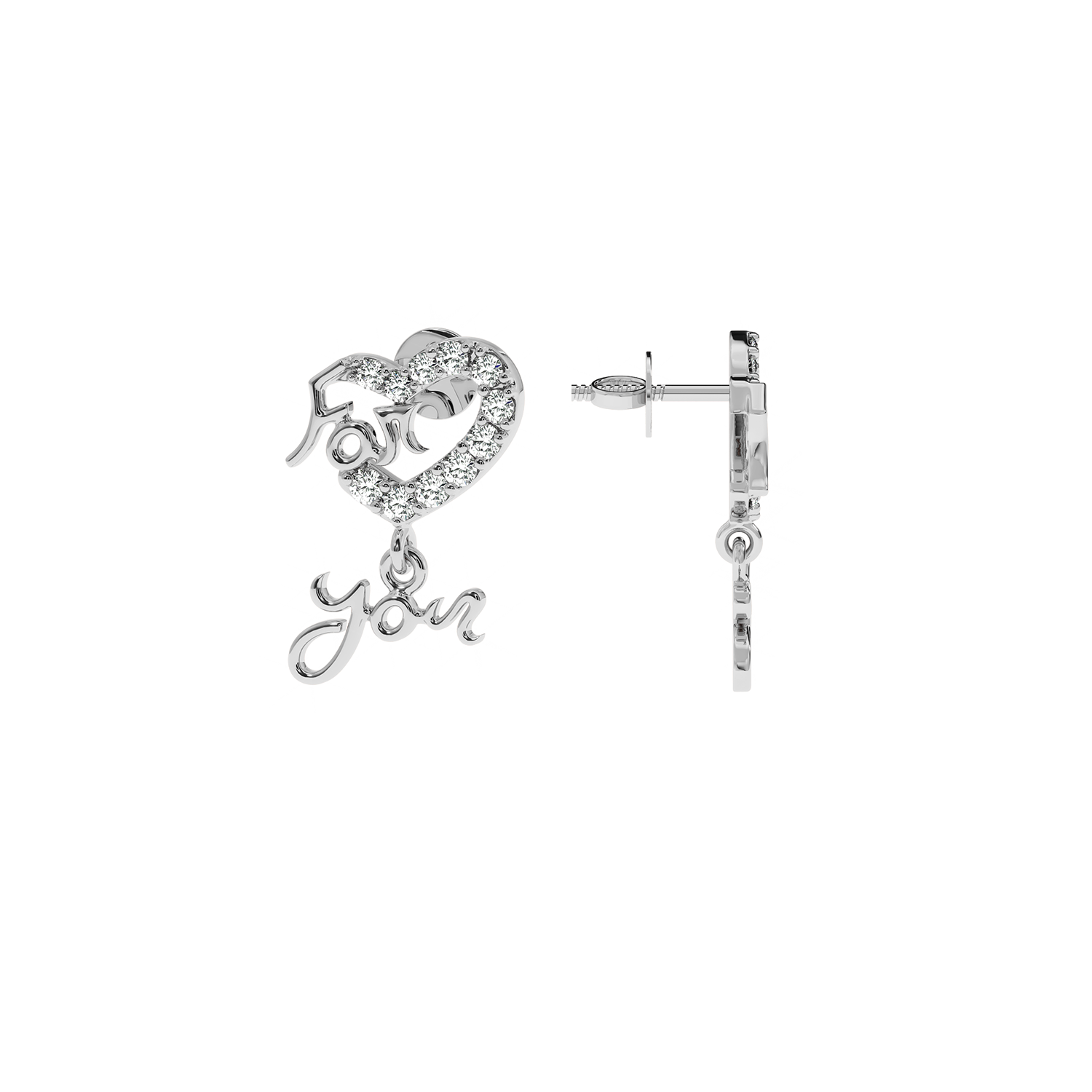 Buy I Love You Heart Diamond Earrings 0.19Ct | Solitairekart