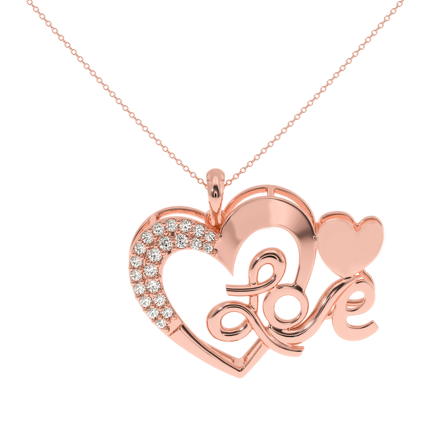 0.19 Carat Love Script Natural Diamond Heart Pendant