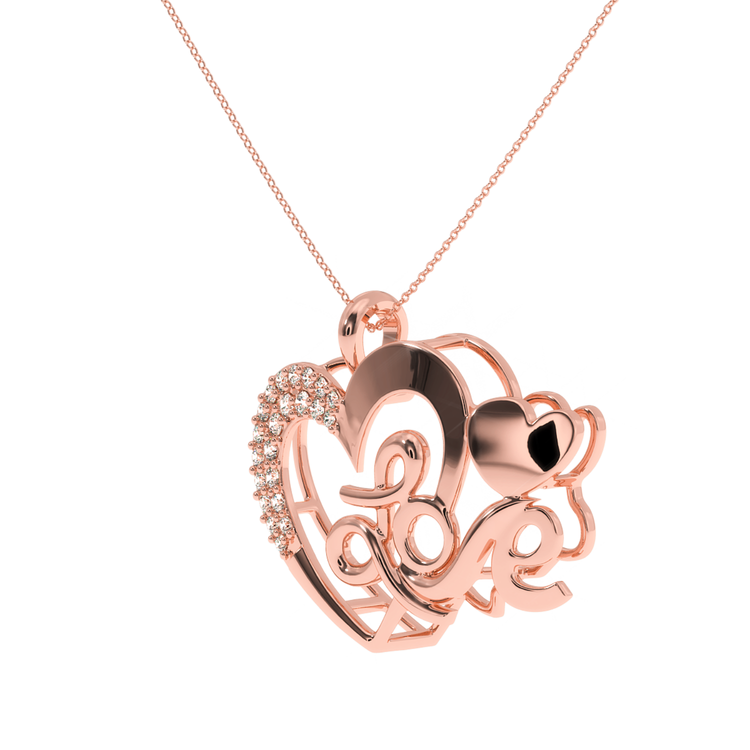 0.19 Carat Love Script Natural Diamond Heart Pendant