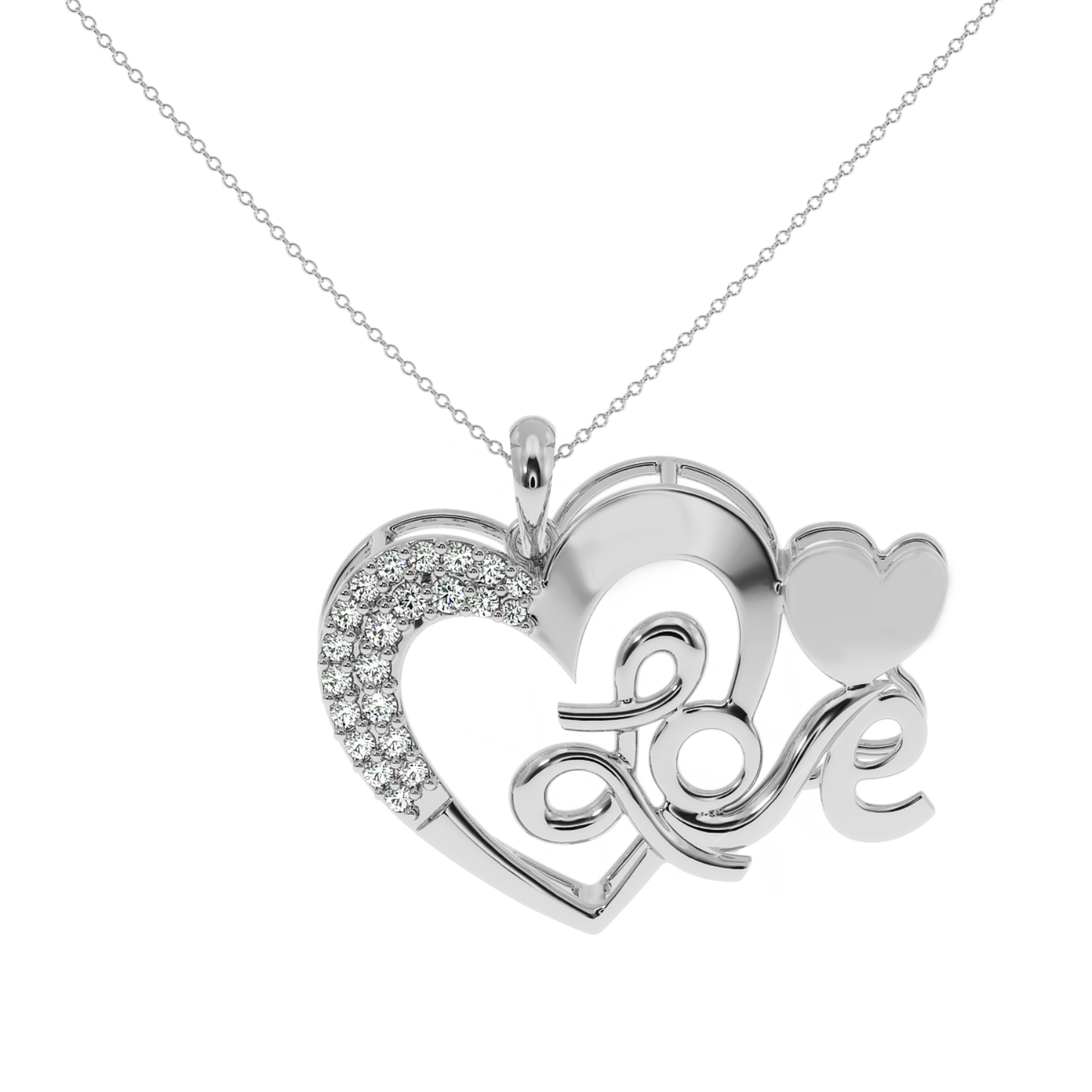 0.19 Carat Love Script Natural Diamond Heart Pendant