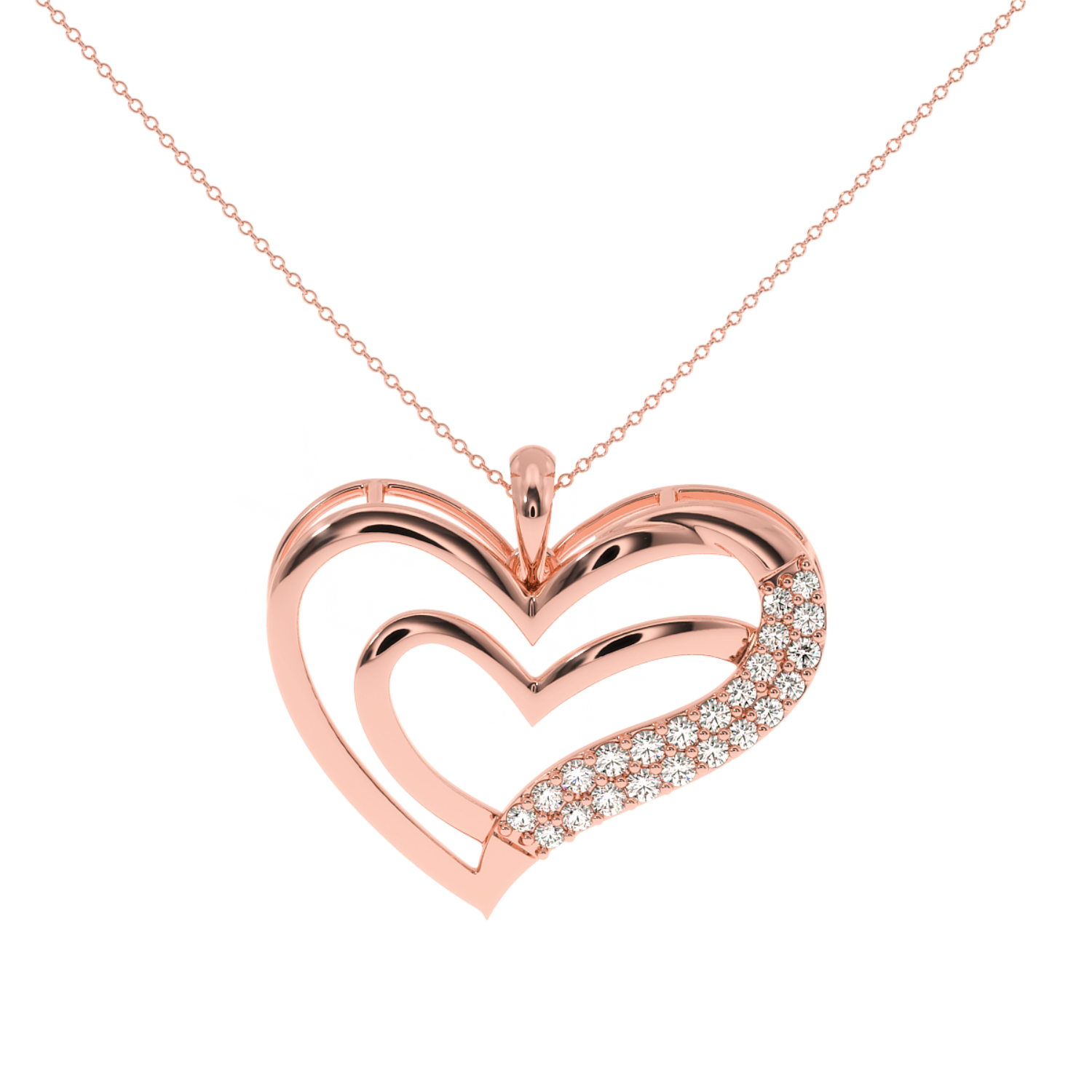 Double Heart Pendant 0.22ct Natural Diamond Solitairekart