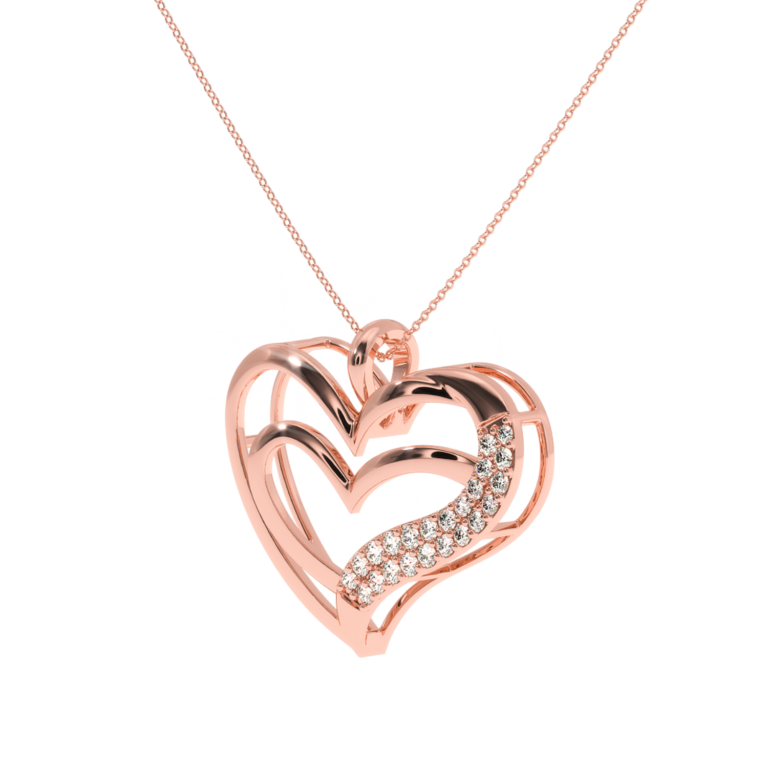 Solitairekart Diamond Accent Double Heart Pendant - 0.22 Carat Lab Diamond