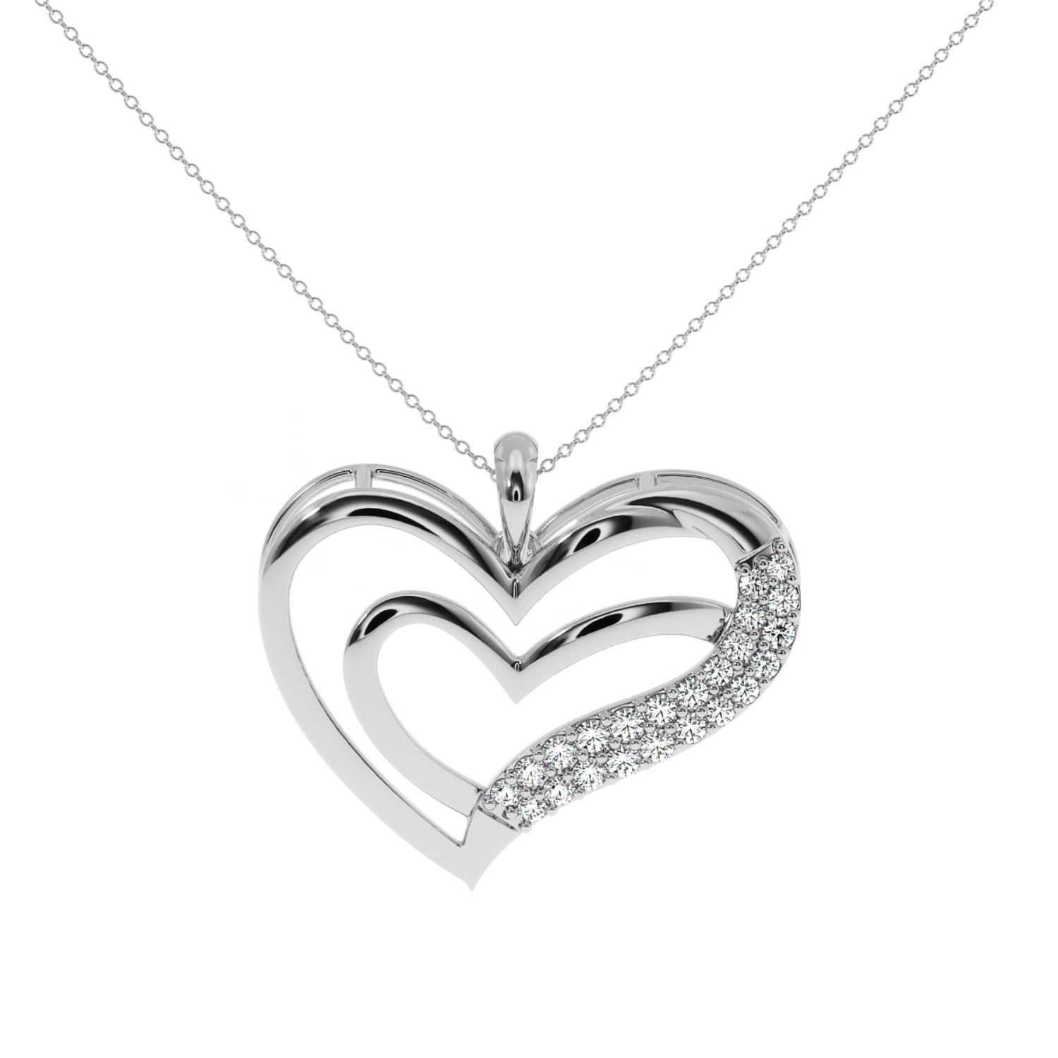 Double Heart Pendant 0.22ct Natural Diamond Solitairekart