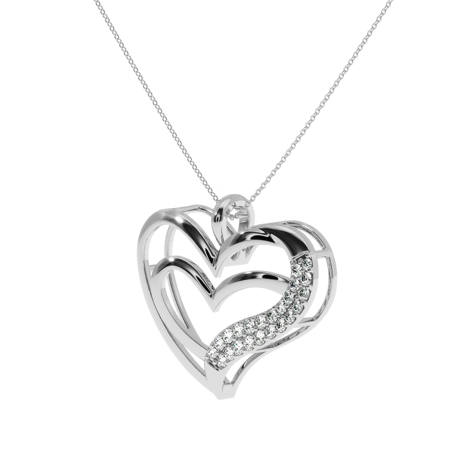 Double Heart Pendant 0.22ct Natural Diamond Solitairekart